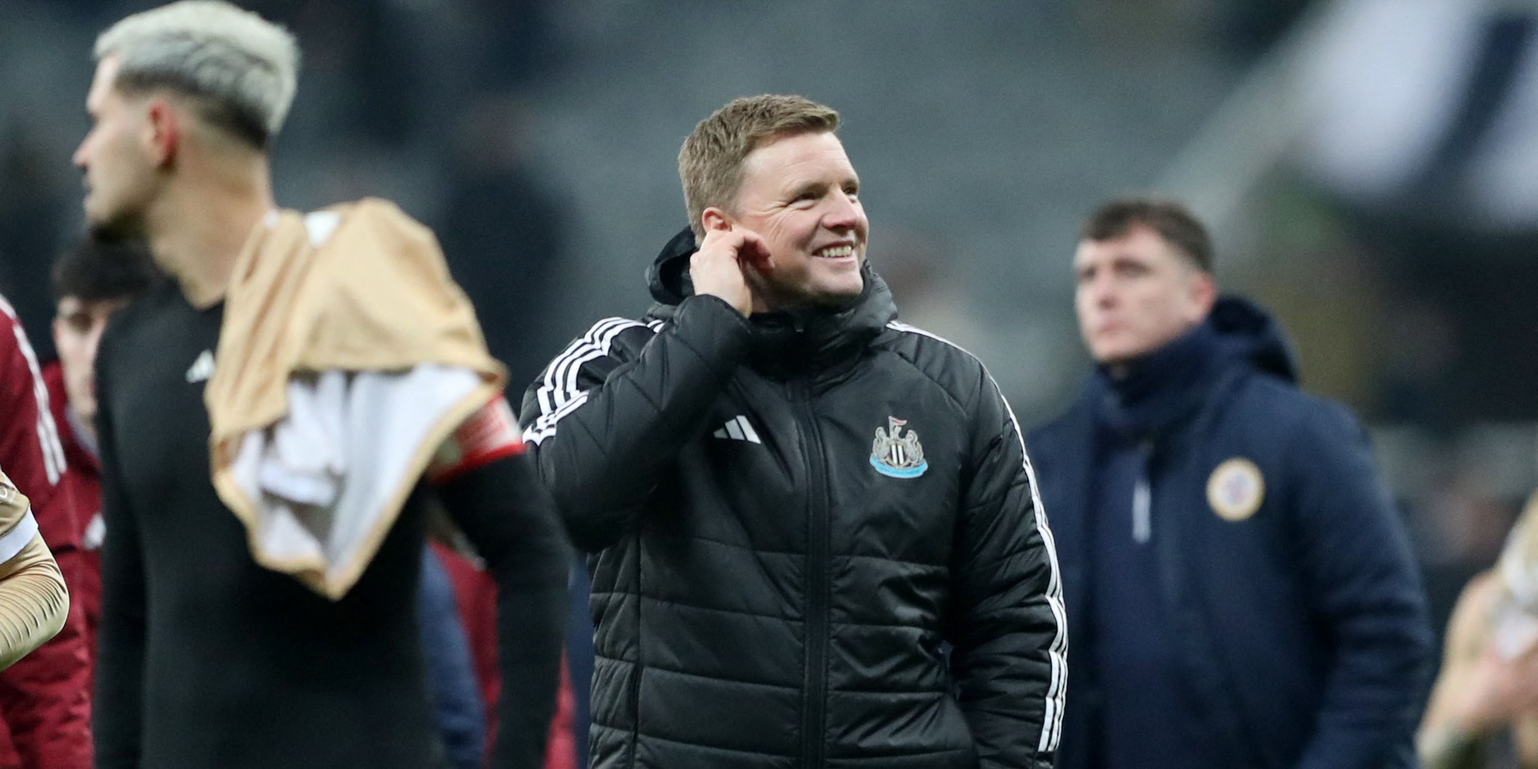 The manager of Newcastle United Eddie Howe is celebrating after the race