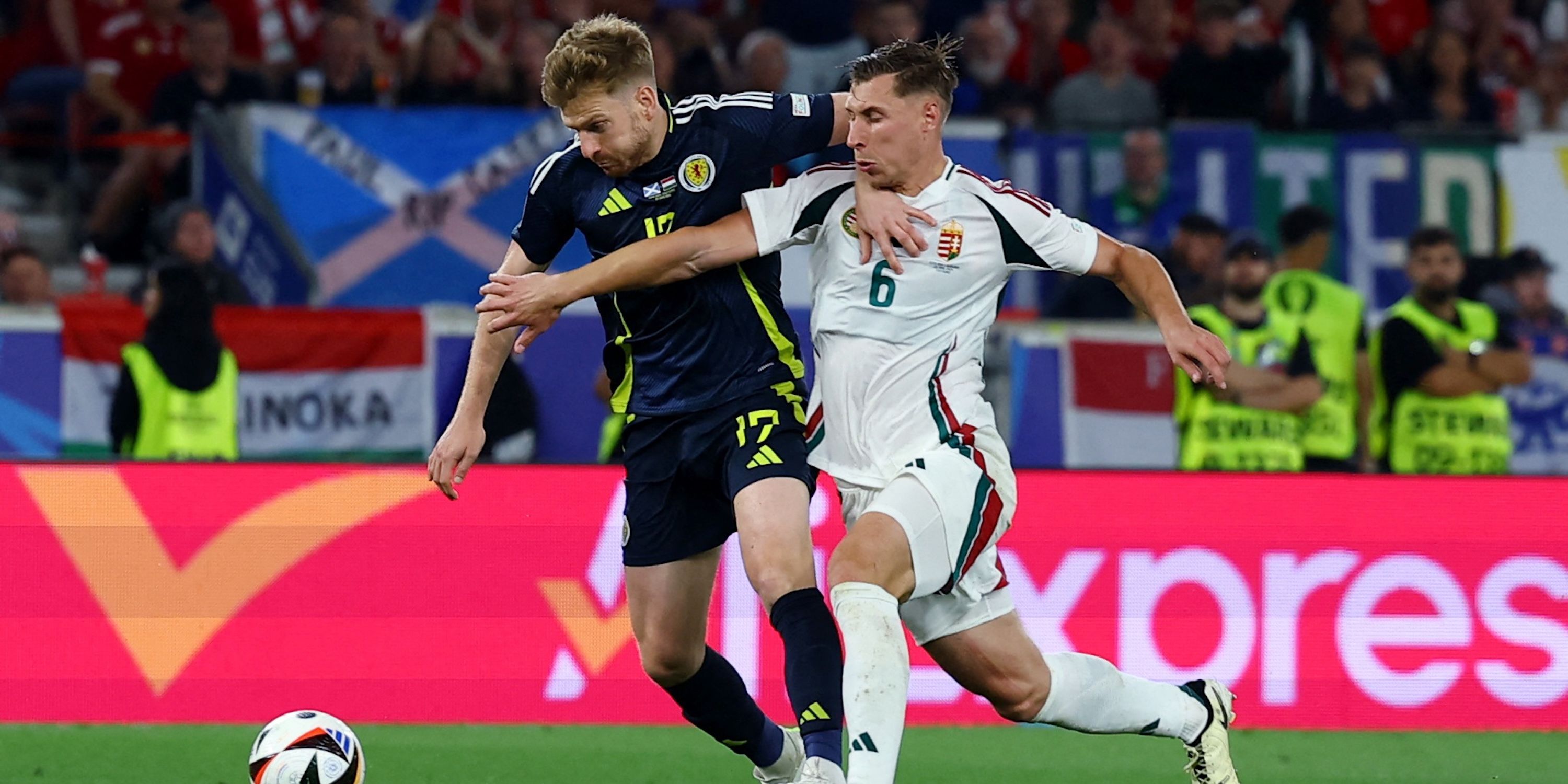 Scotland's Stuart Armstrong in action with Hungary's Willi Orban