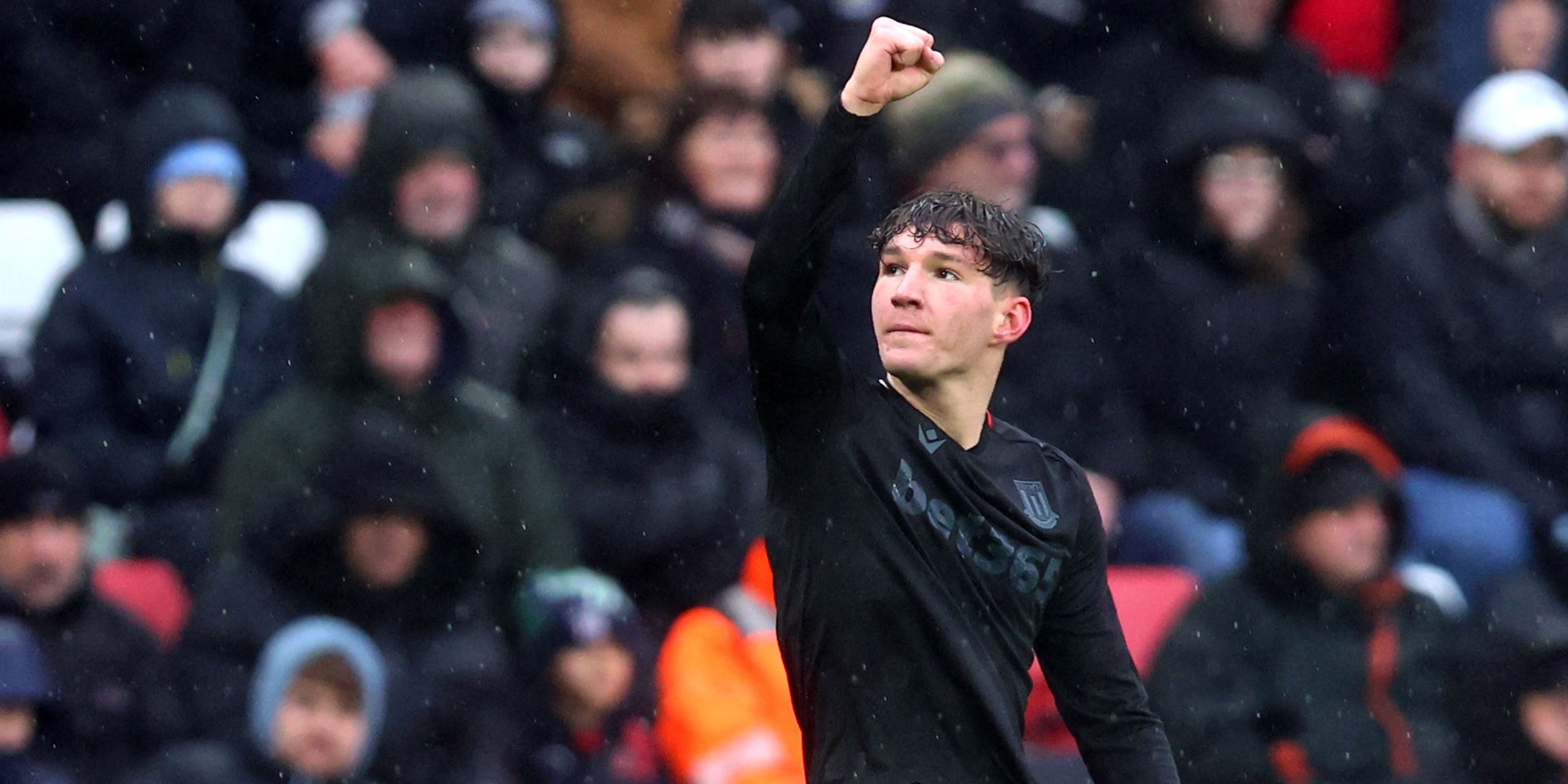 Stoke City player Luis Comas celebrates scoring his first goal