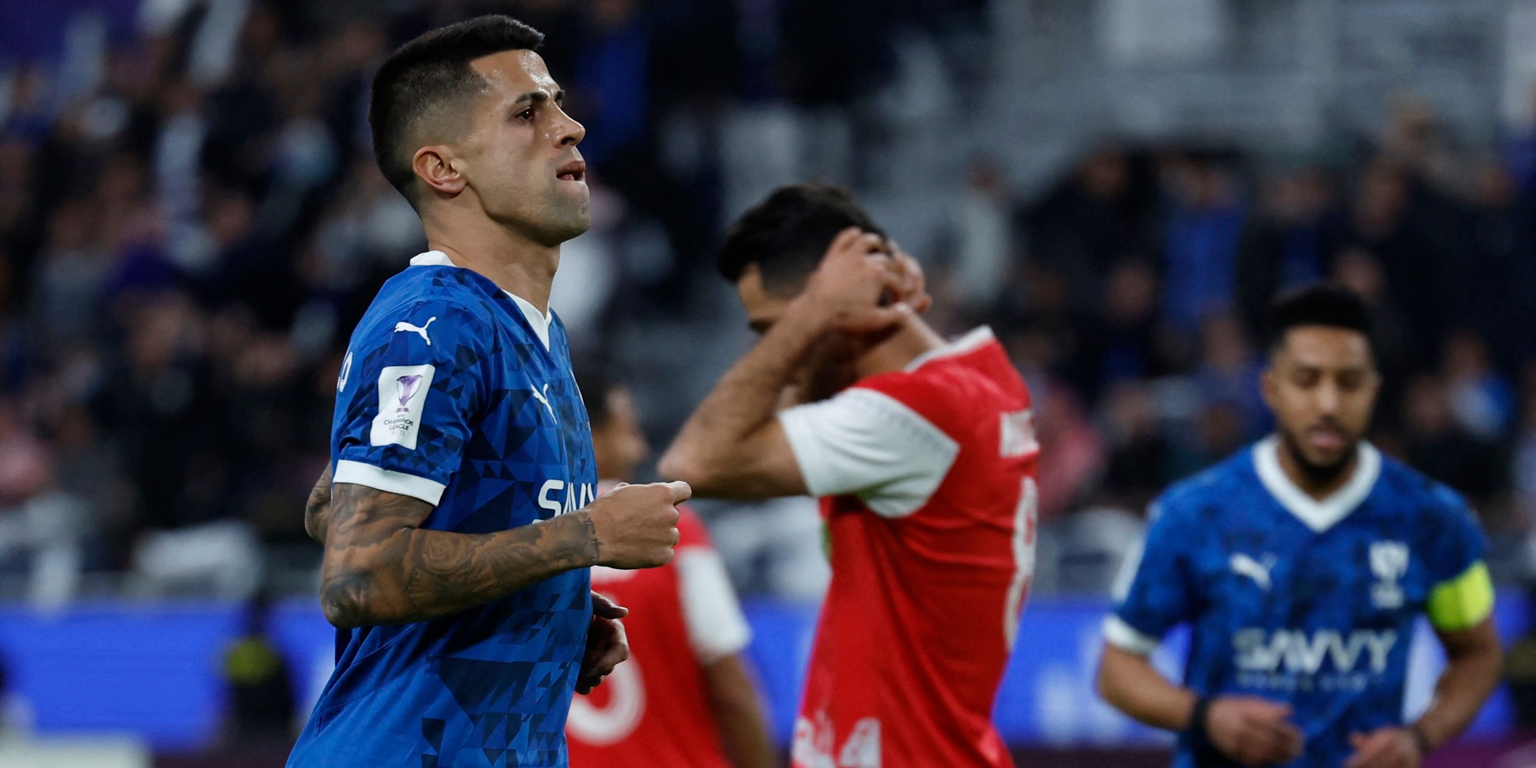 Al Hilal's Joao Cancelo celebrates scoring their second goal 