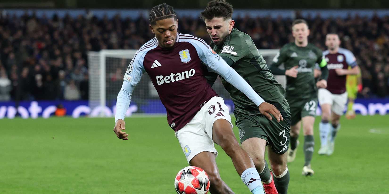Aston Villa's Leon Bailey in action with Celtic's Greg Taylor-1