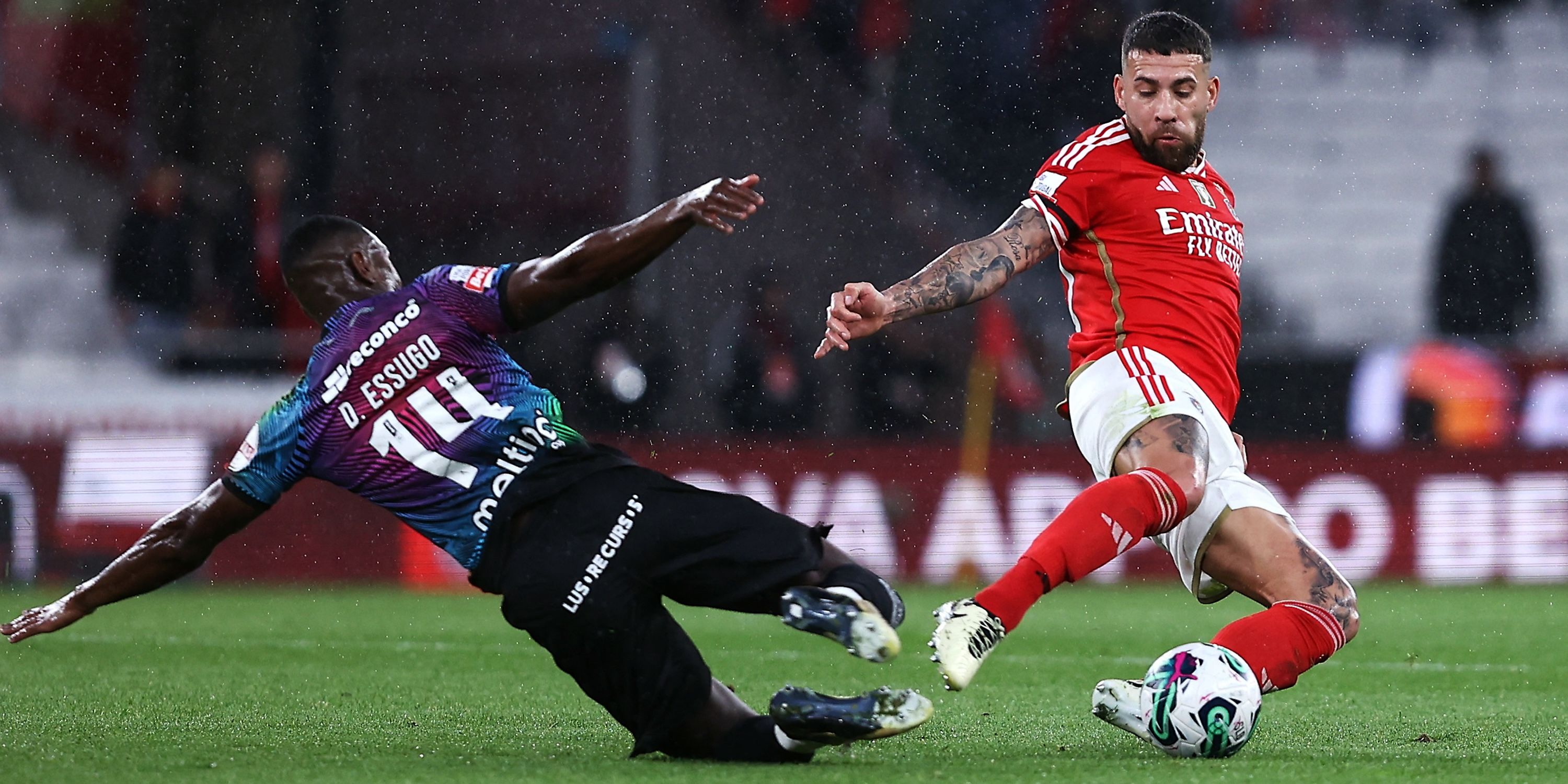 Benfica's Nicolas Otamendi in action with GD Chaves's Dario Essugo