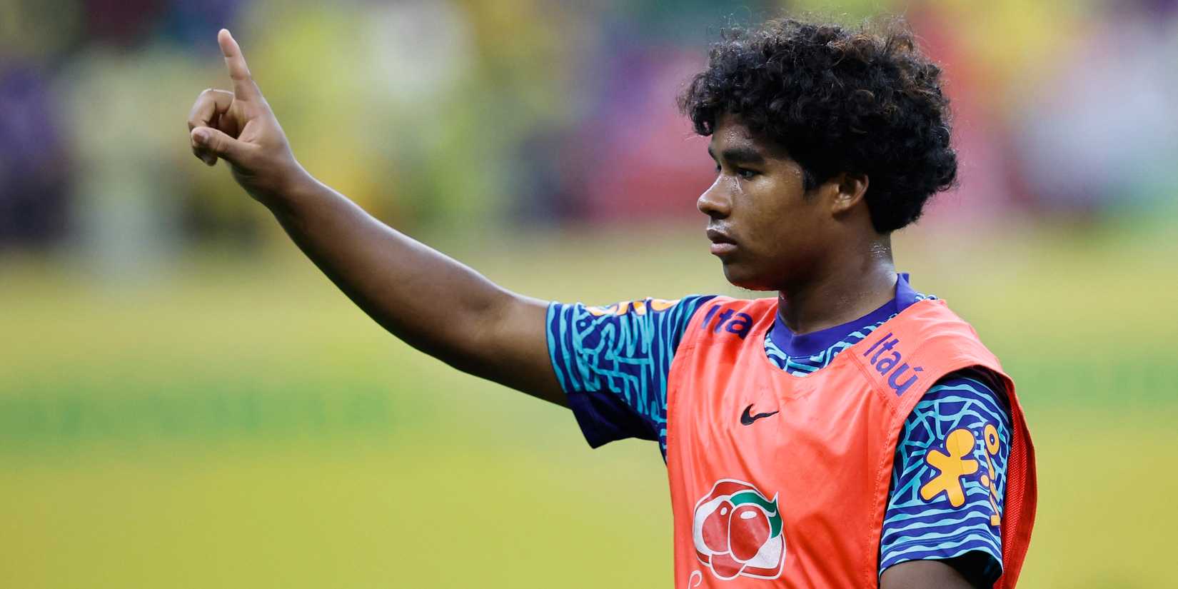 Brazil's Endrick during the warm up before the match