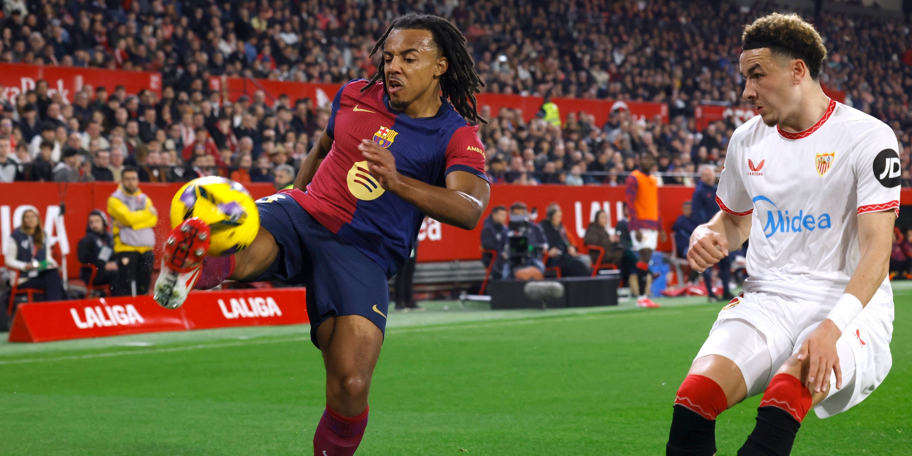 FC Barcelona's Jules Kounde in action