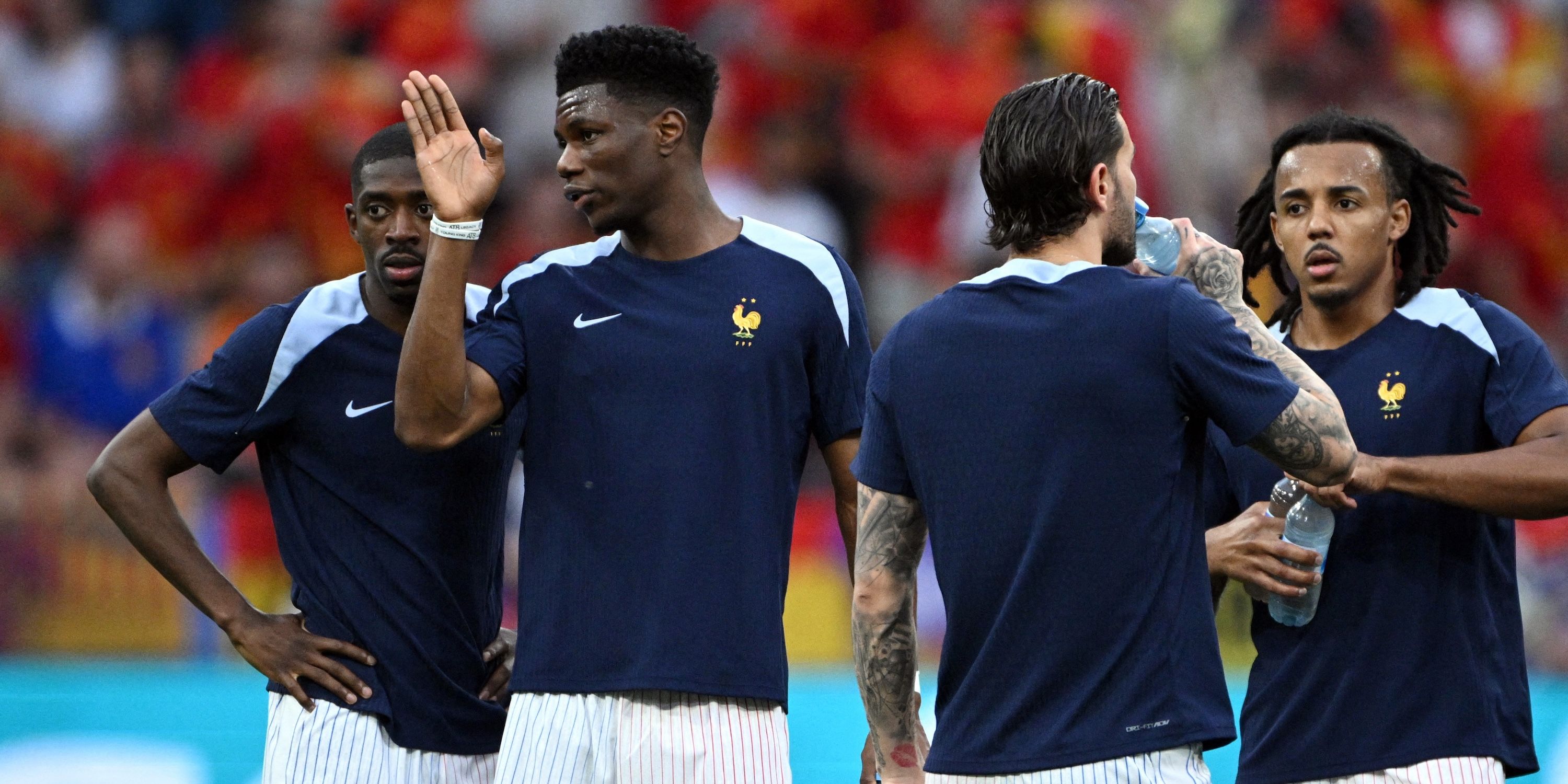 France's Jules Kounde, Theo Hernandez, Ousmane Dembele and Aurelien Tchouameni