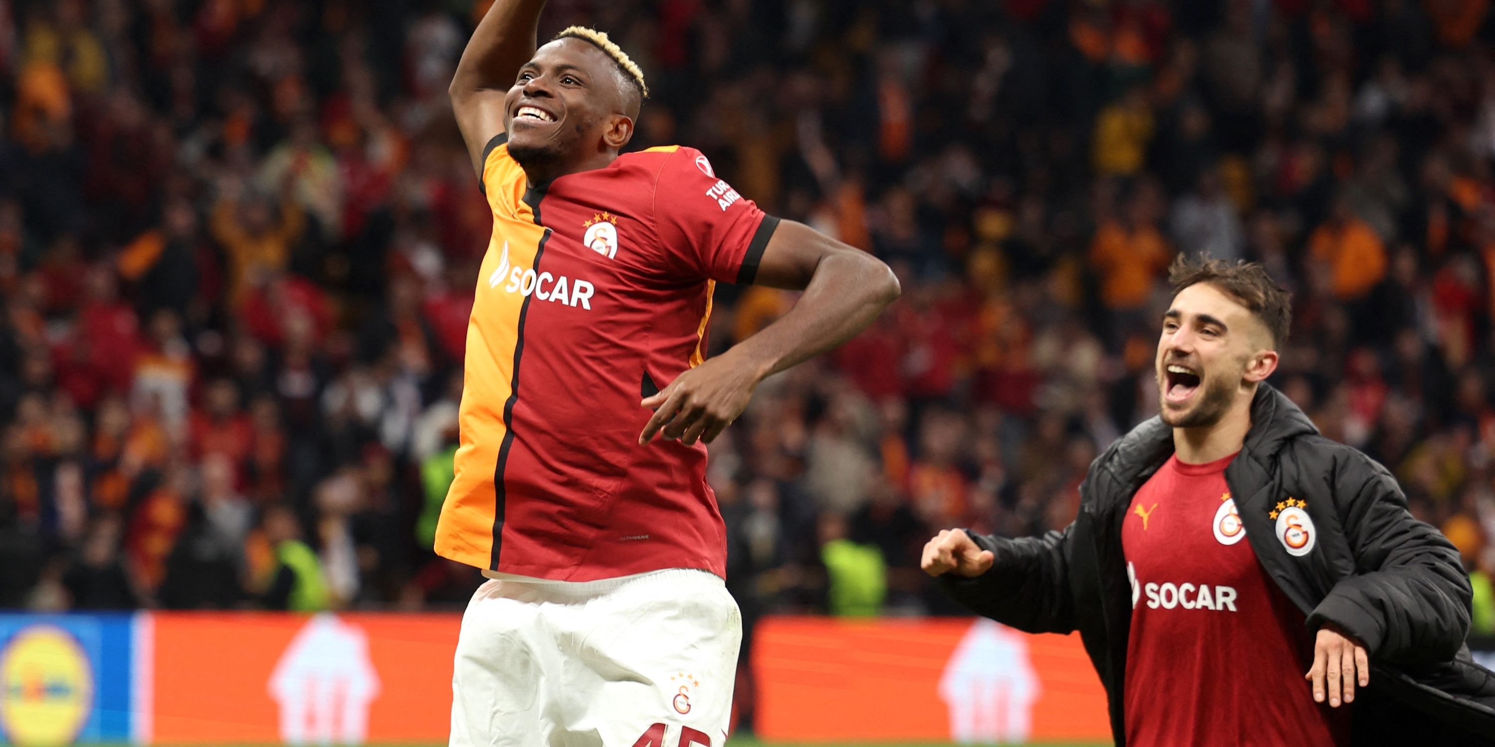 Galatasaray's Victor Osimhen celebrates after the match