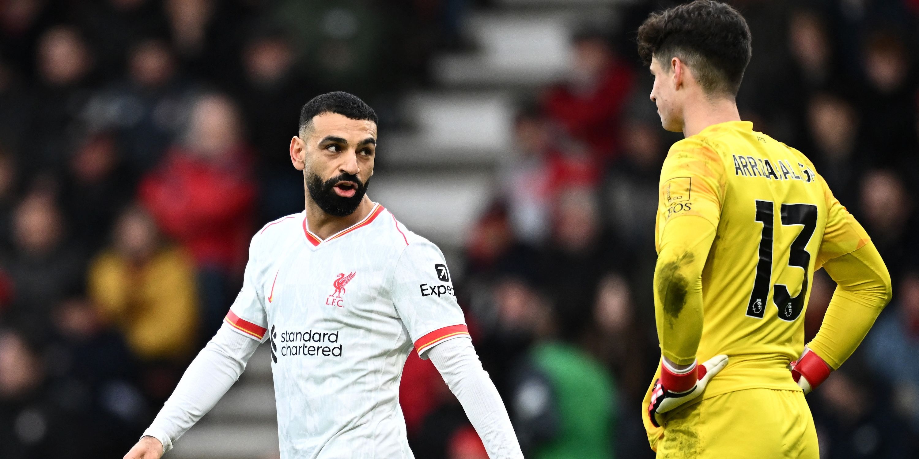 Liverpool's Mohamed Salah remonstrates to AFC Bournemouth's Kepa Arrizabalaga after scoring their first goal-1