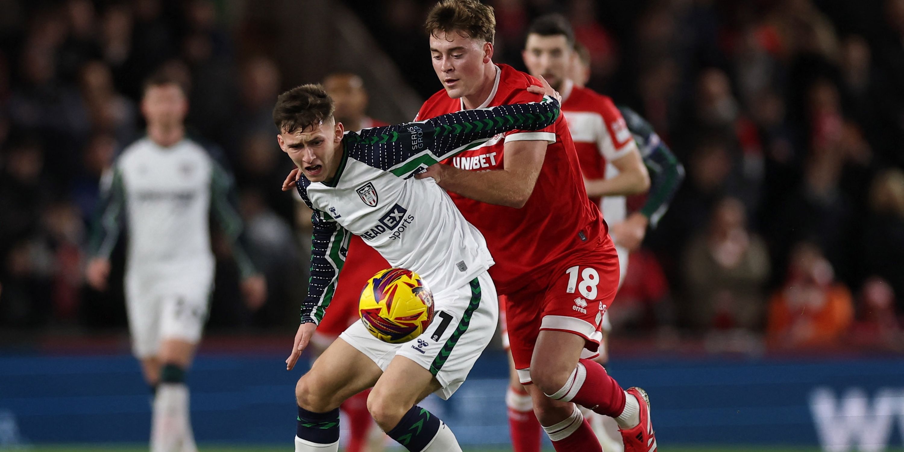 Sunderland's Chris Rigg in action with Middlesbrough's Aidan Morris