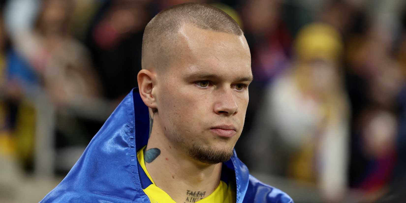 Ukraine's Mykhailo Mudryk before the match