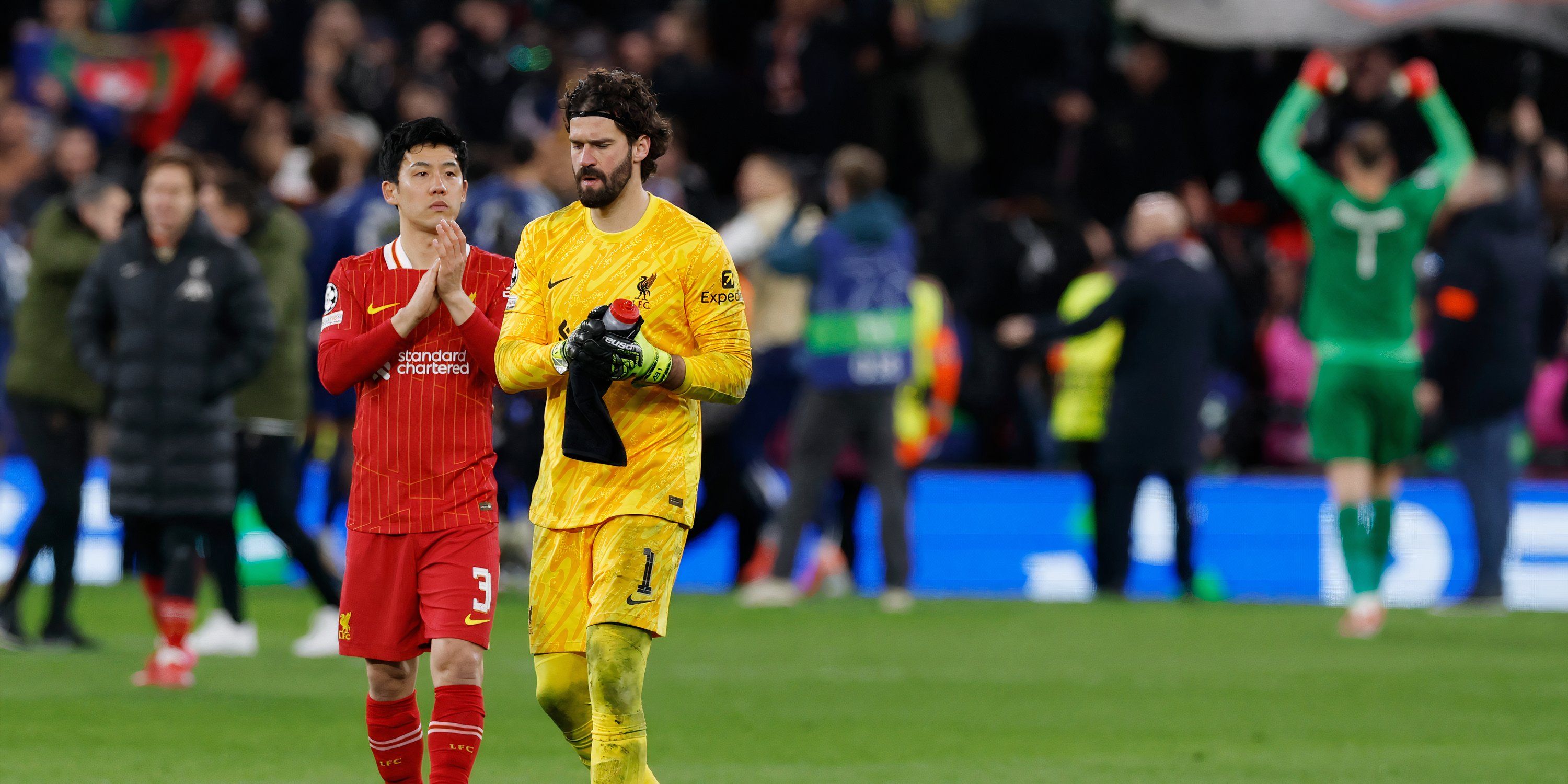 Alisson Becker and Wataru Endo