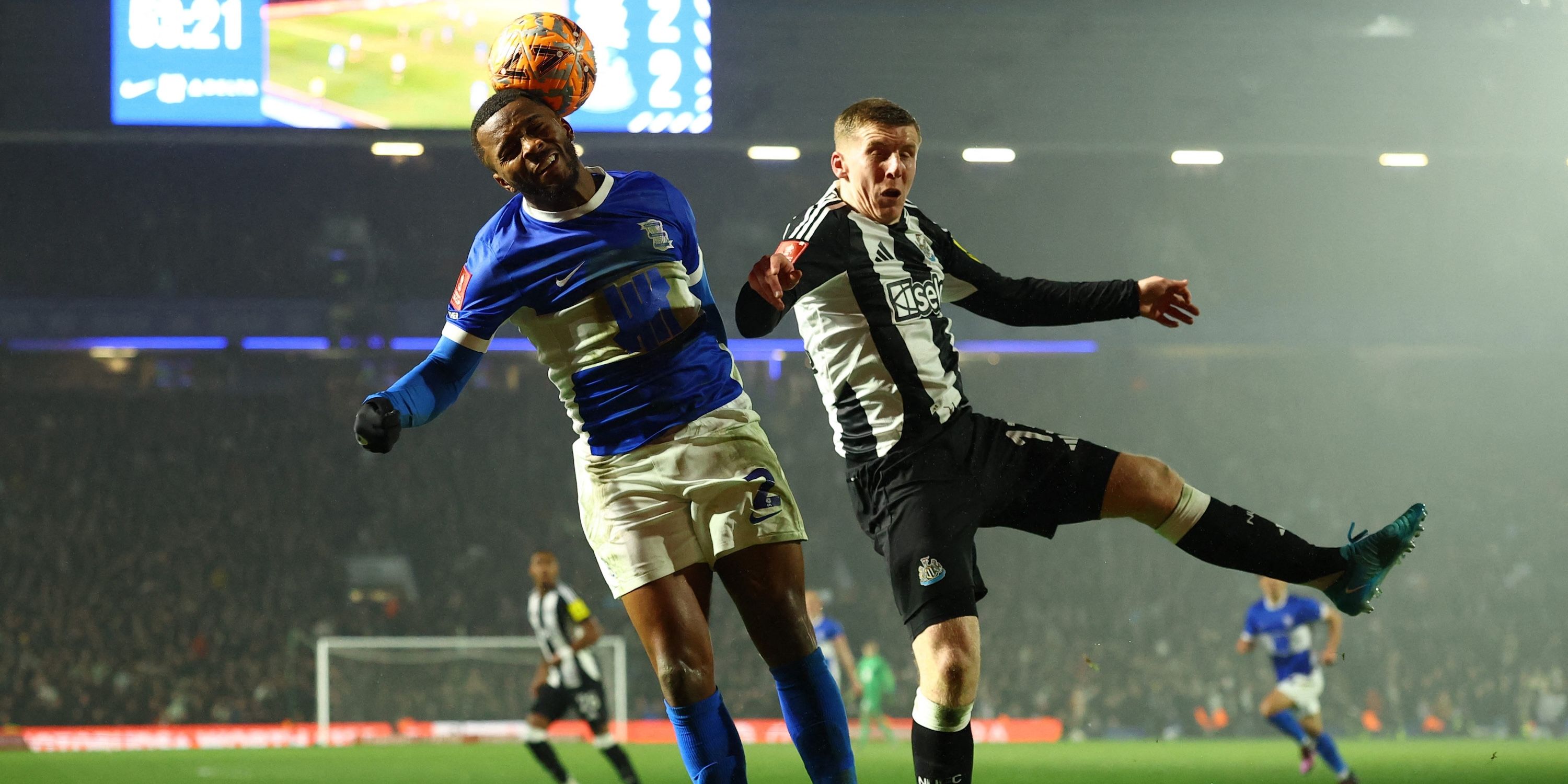 Birmingham City's Ethan Laird in action with Newcastle United's Matt Targett