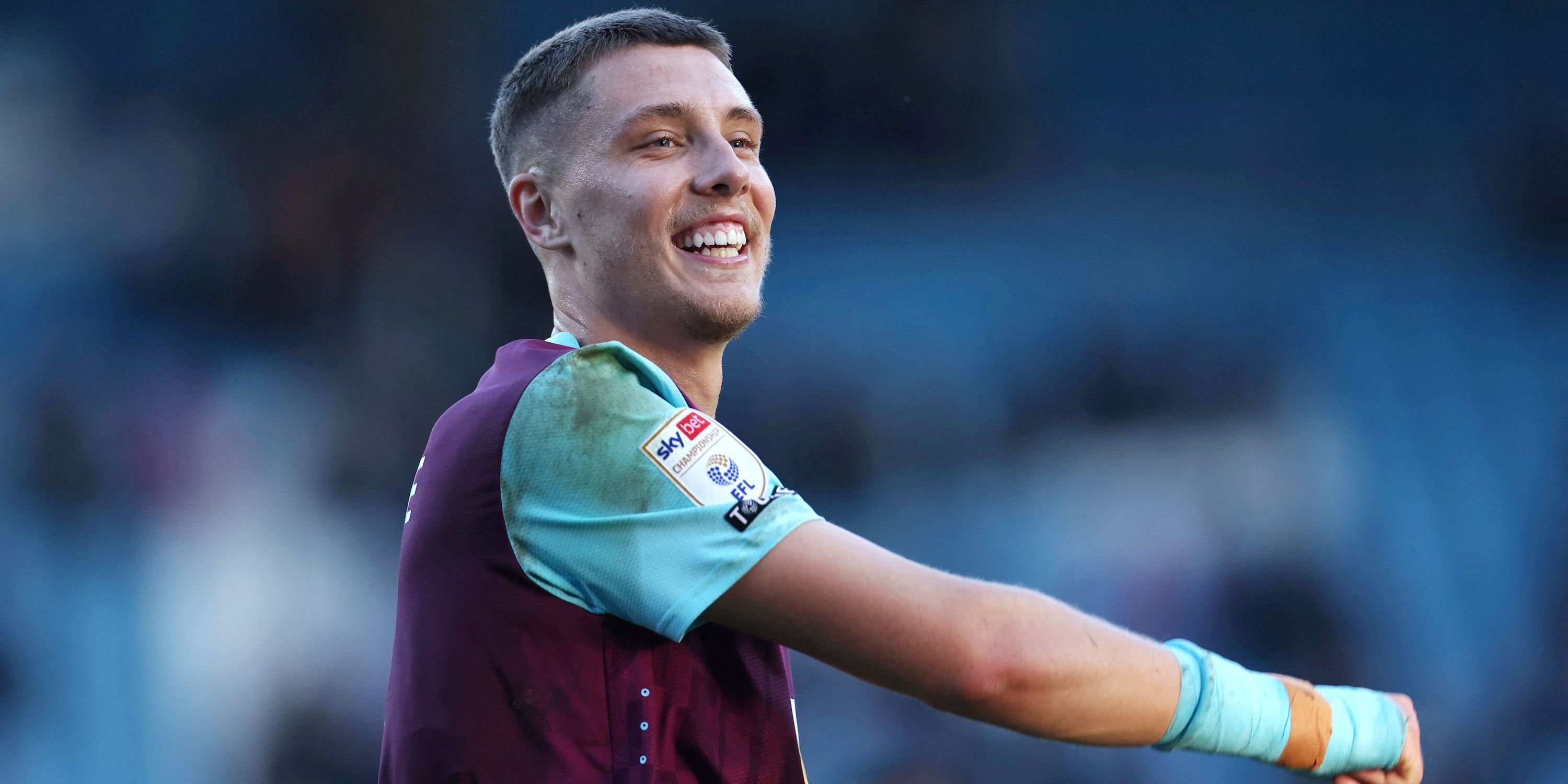 Burnley's Maxime Esteve celebrates after the match