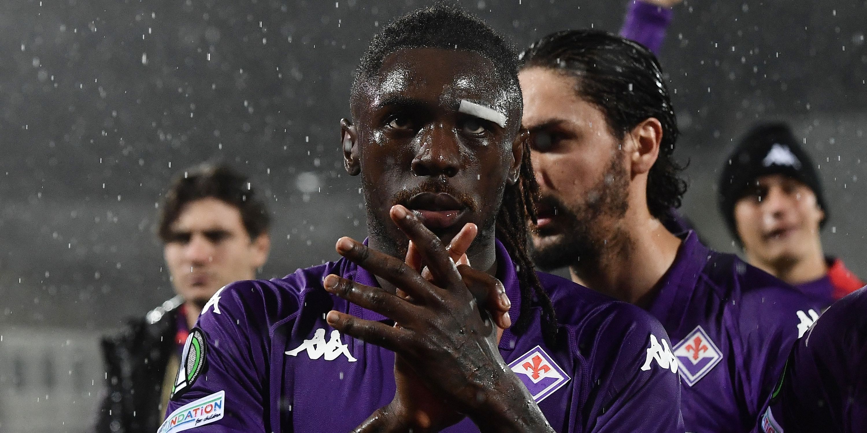 Fiorentina's Moise Kean celebrates after the match