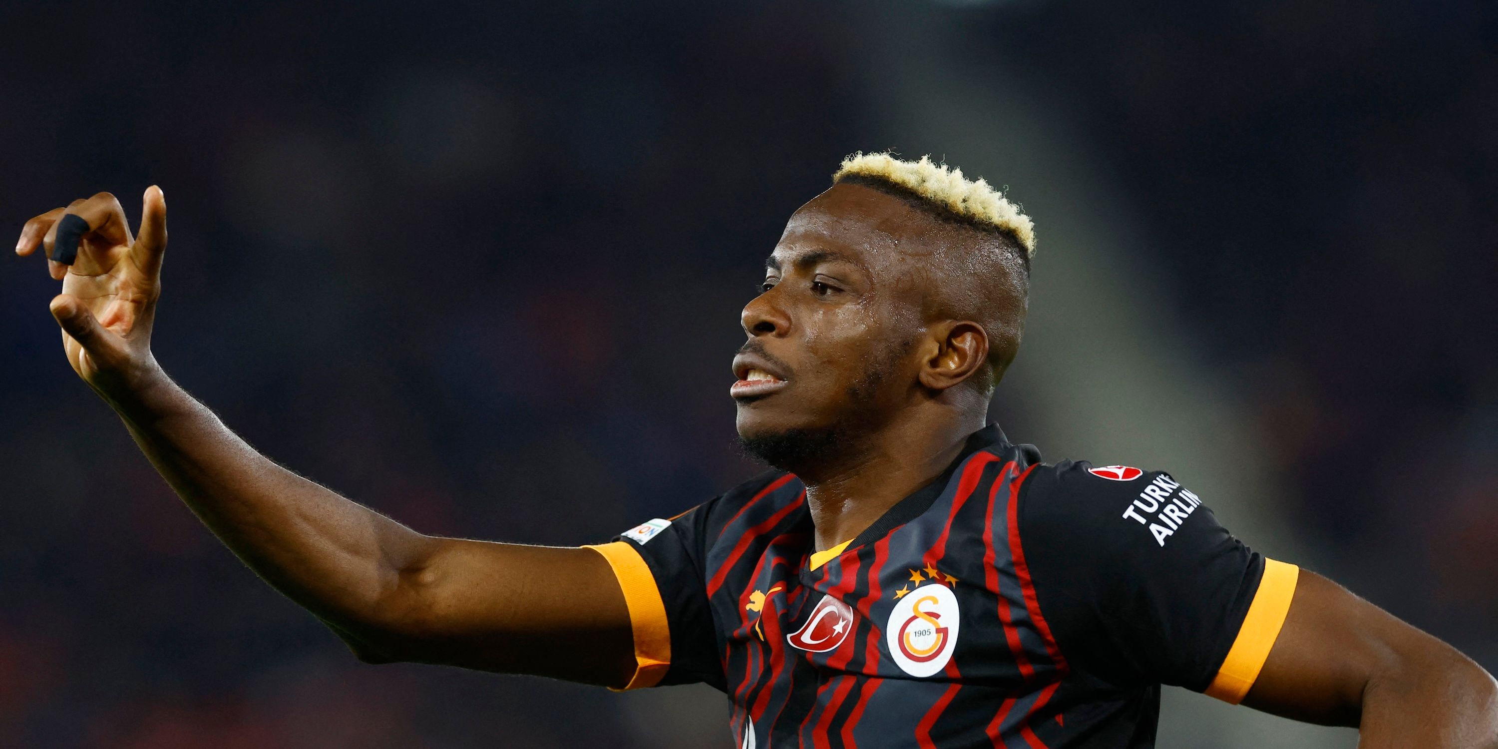 Galatasaray's Victor Osimhen celebrates scoring a goal that was later disallowed