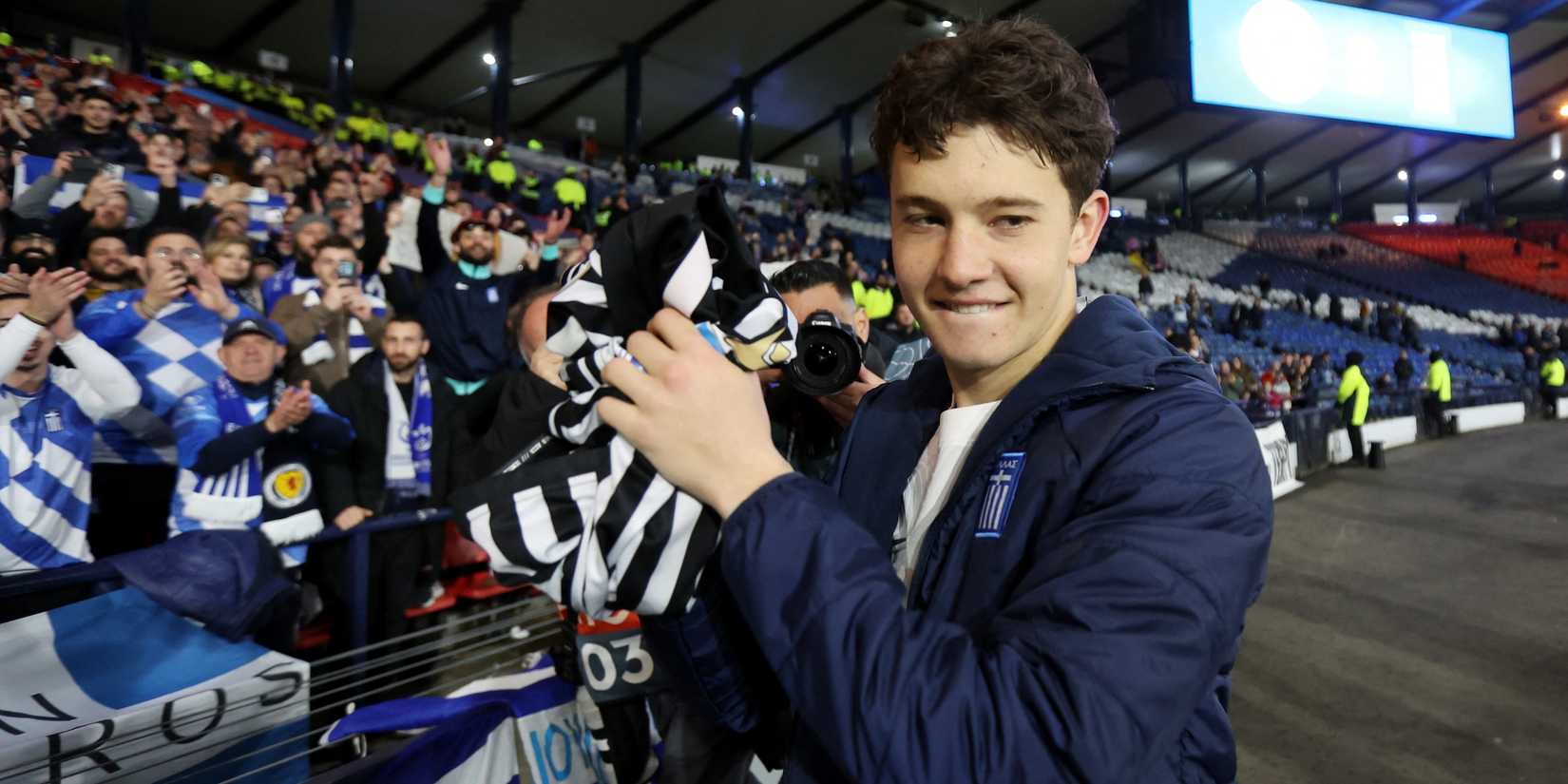 Greece's Konstantinos Karetsas celebrates after the match