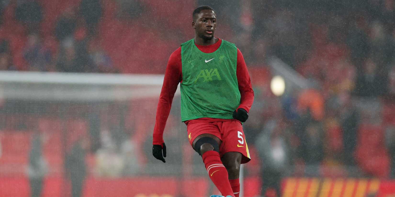 Ibrahima Konate warming up for Liverpool