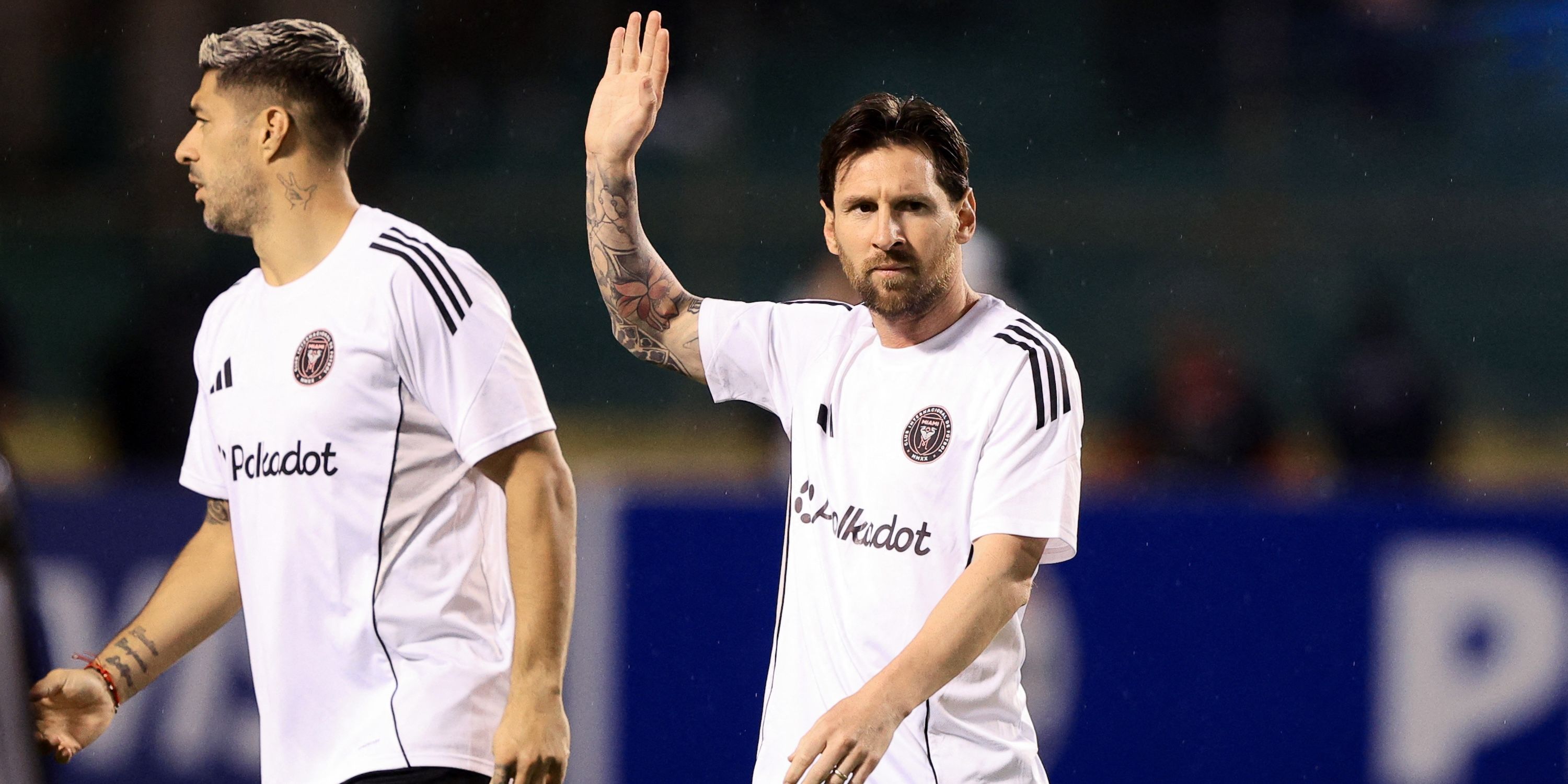 Inter Miami's Lionel Messi waves at fans