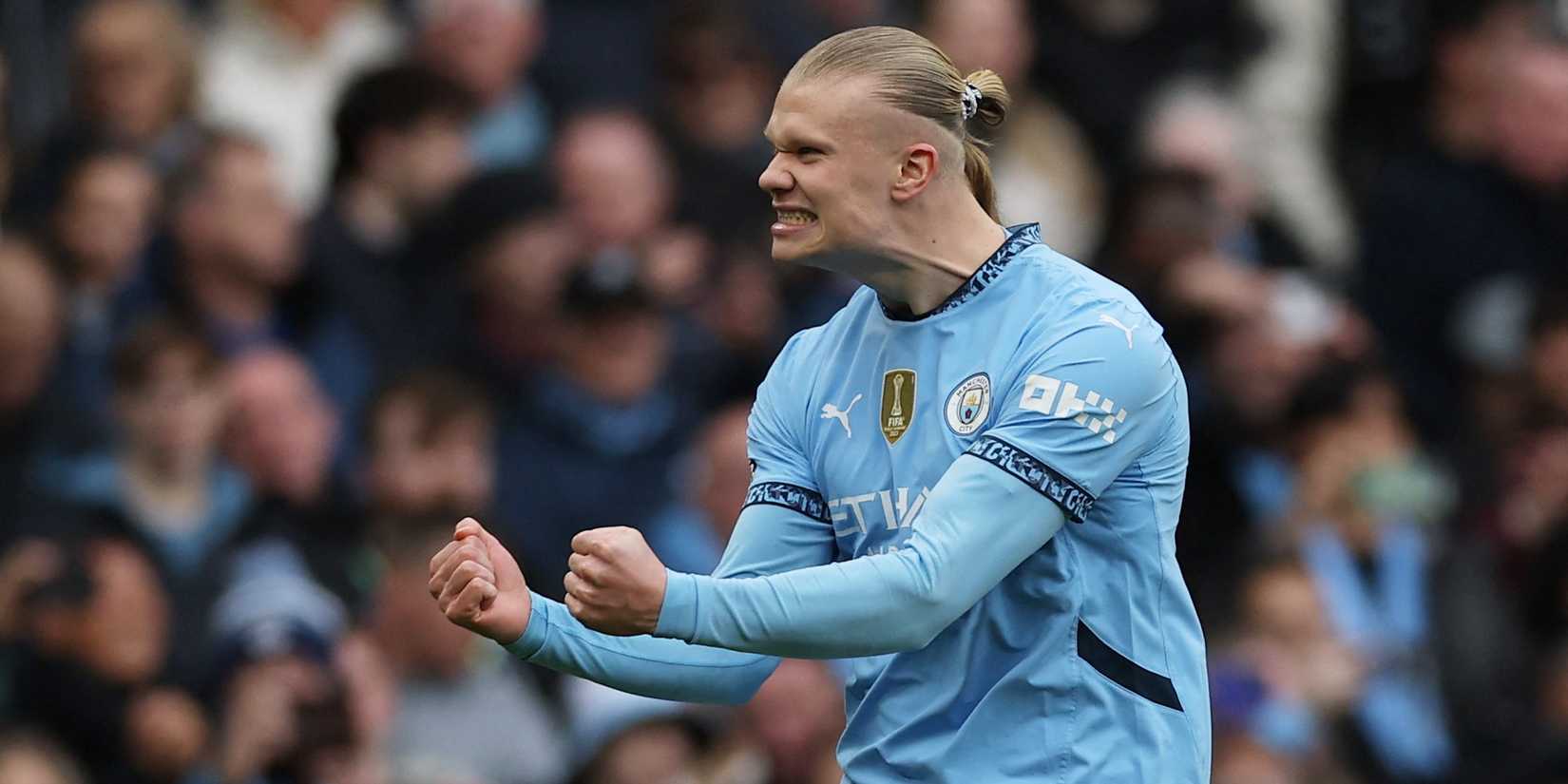 Manchester City's Erling Haaland celebrates scoring their first goal