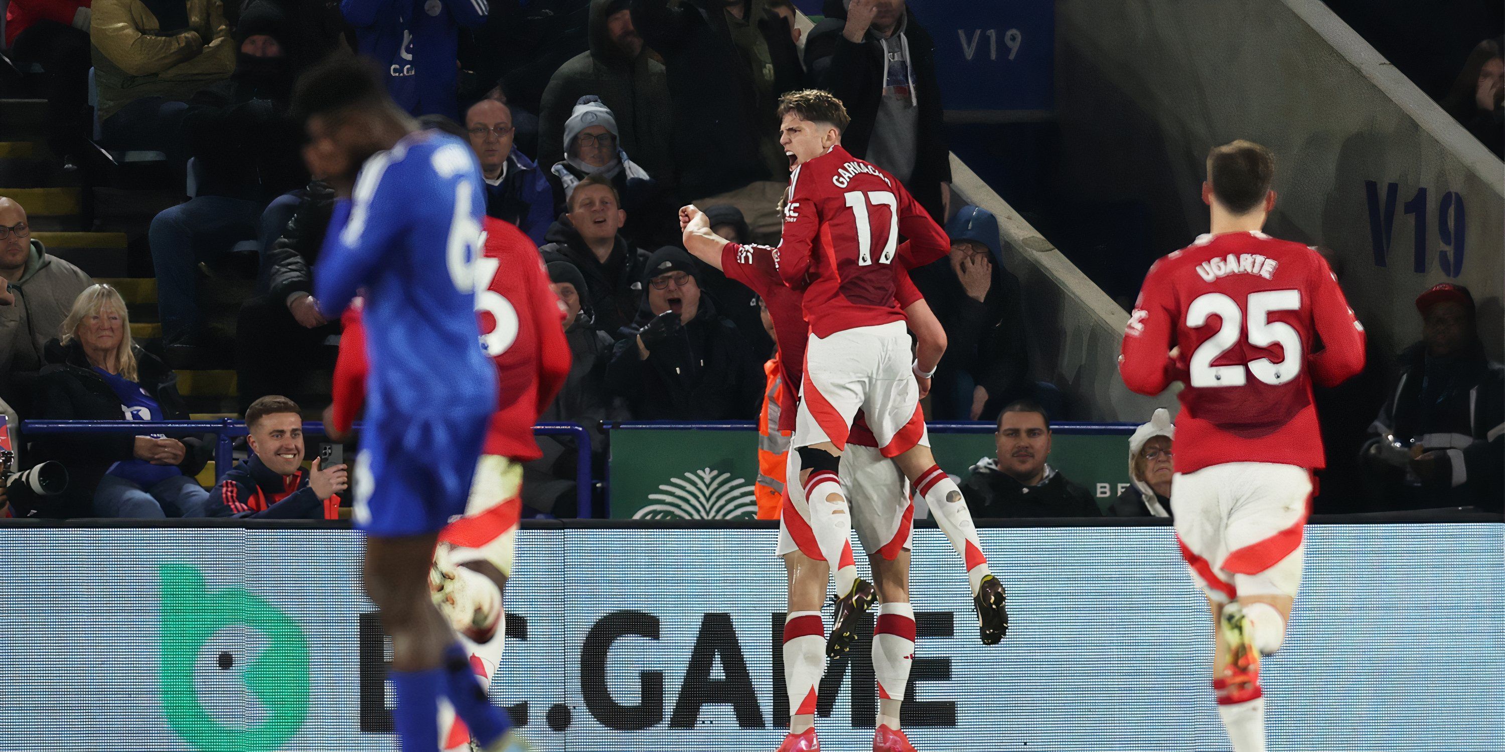 Rasmus Hojlund and Alejandro Garnacho celebrate