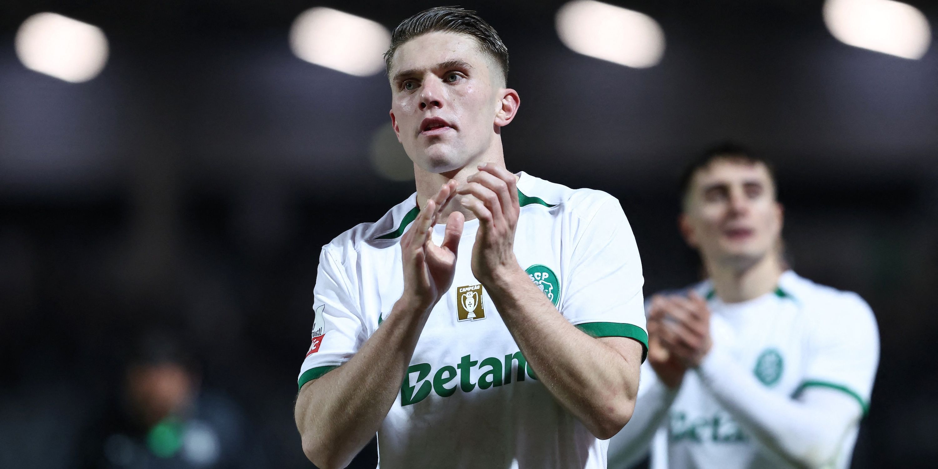 Sporting CP's Viktor Gyiceses celebrates after the game