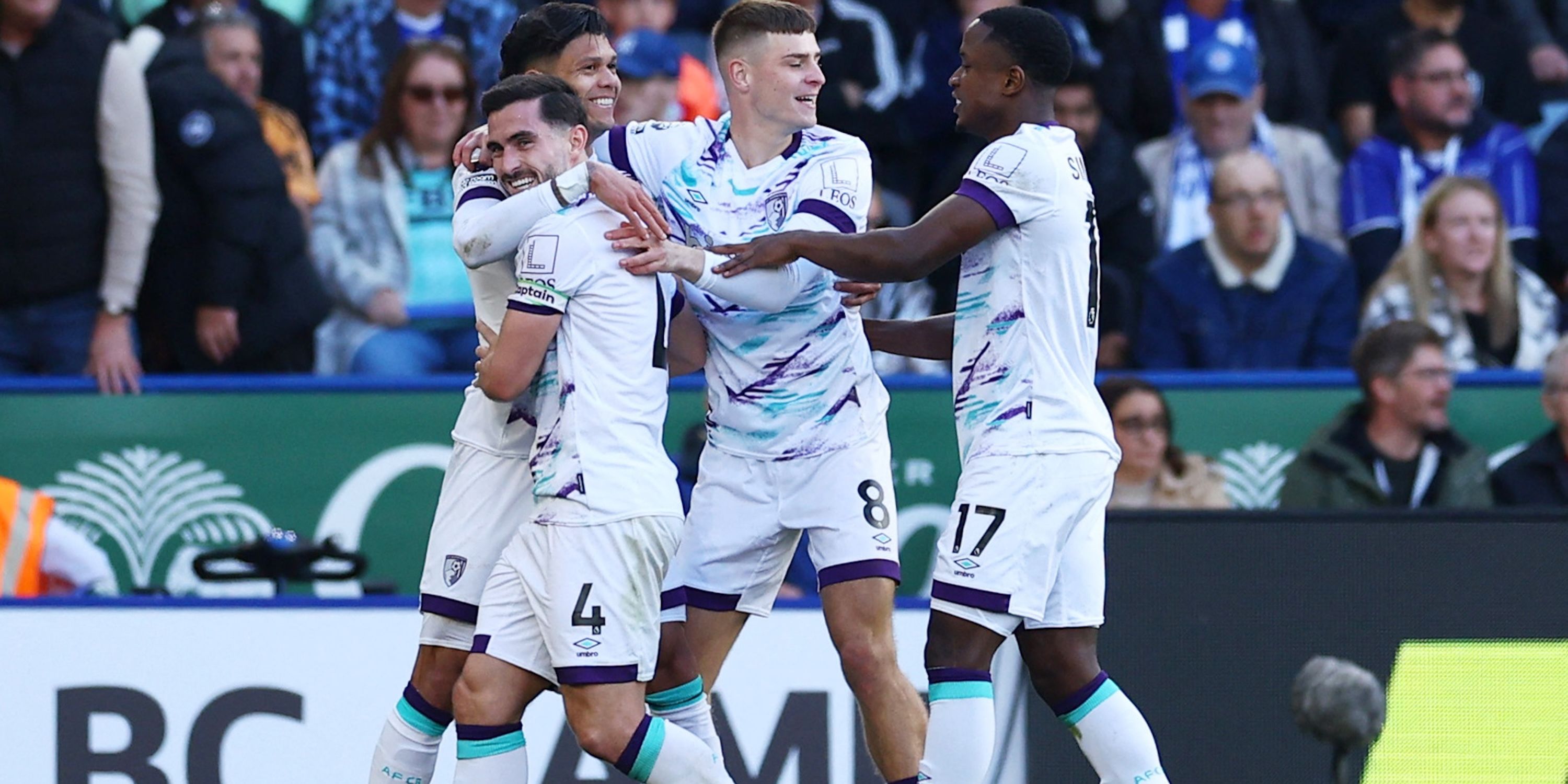 AFC Bournemouth's Evanilson celebrates a goal with teammates that was later disallowed