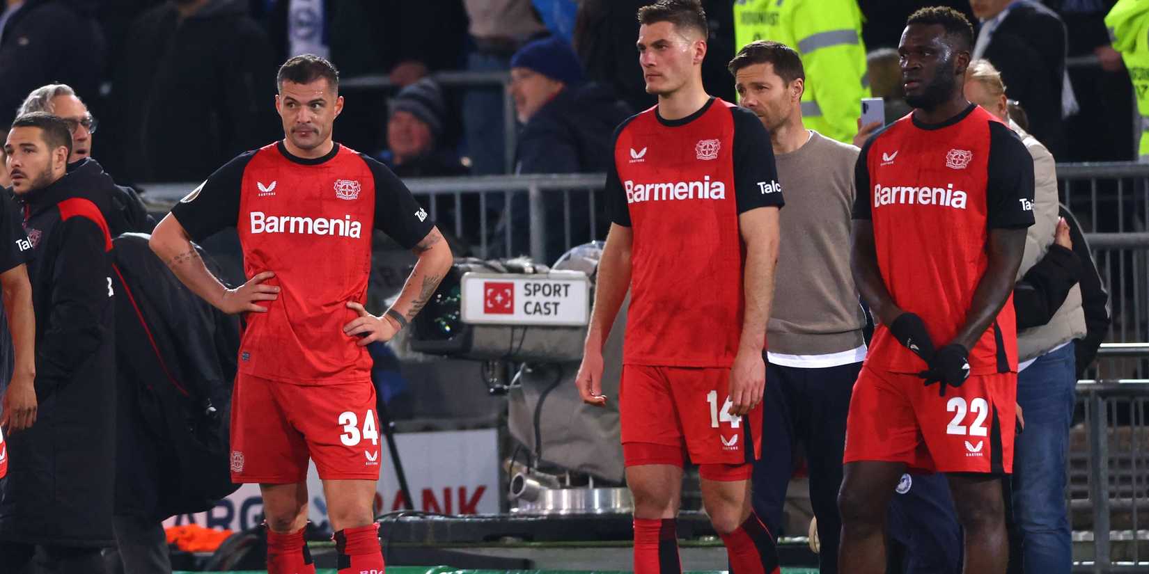 Bayer Leverkusen's Granit Xhaka, Patrik Schick and Victor Boniface