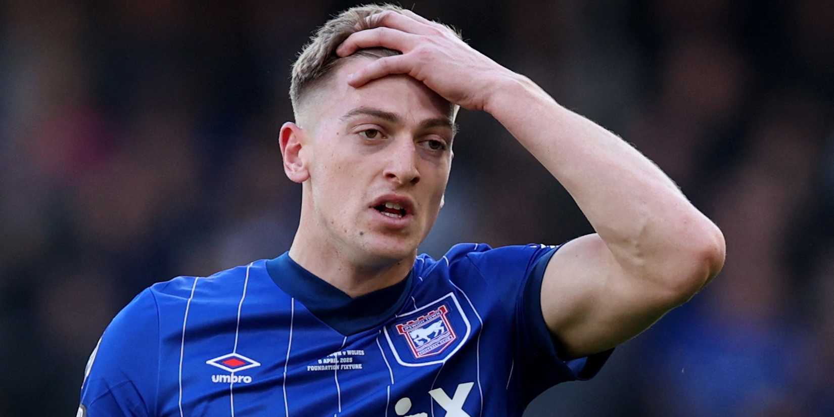Ipswich Town's Liam Delap reacts