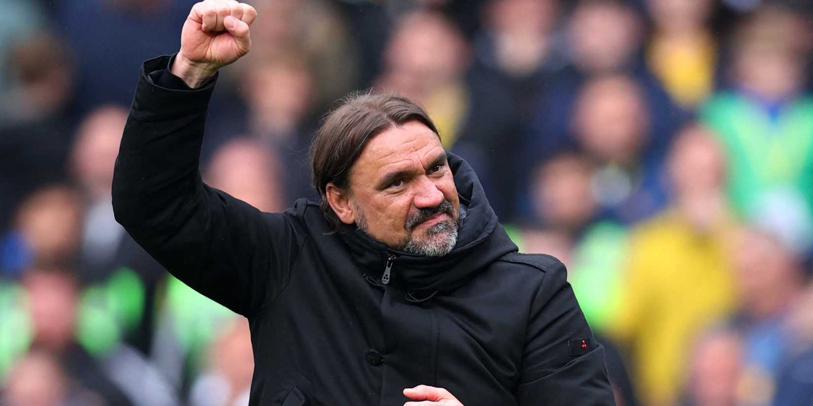 Leeds United manager Daniel Farke celebrates after the match