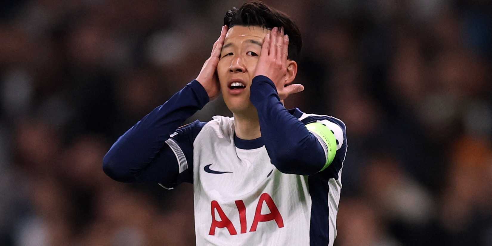 Tottenham Hotspur player Son Heung-min's reaction