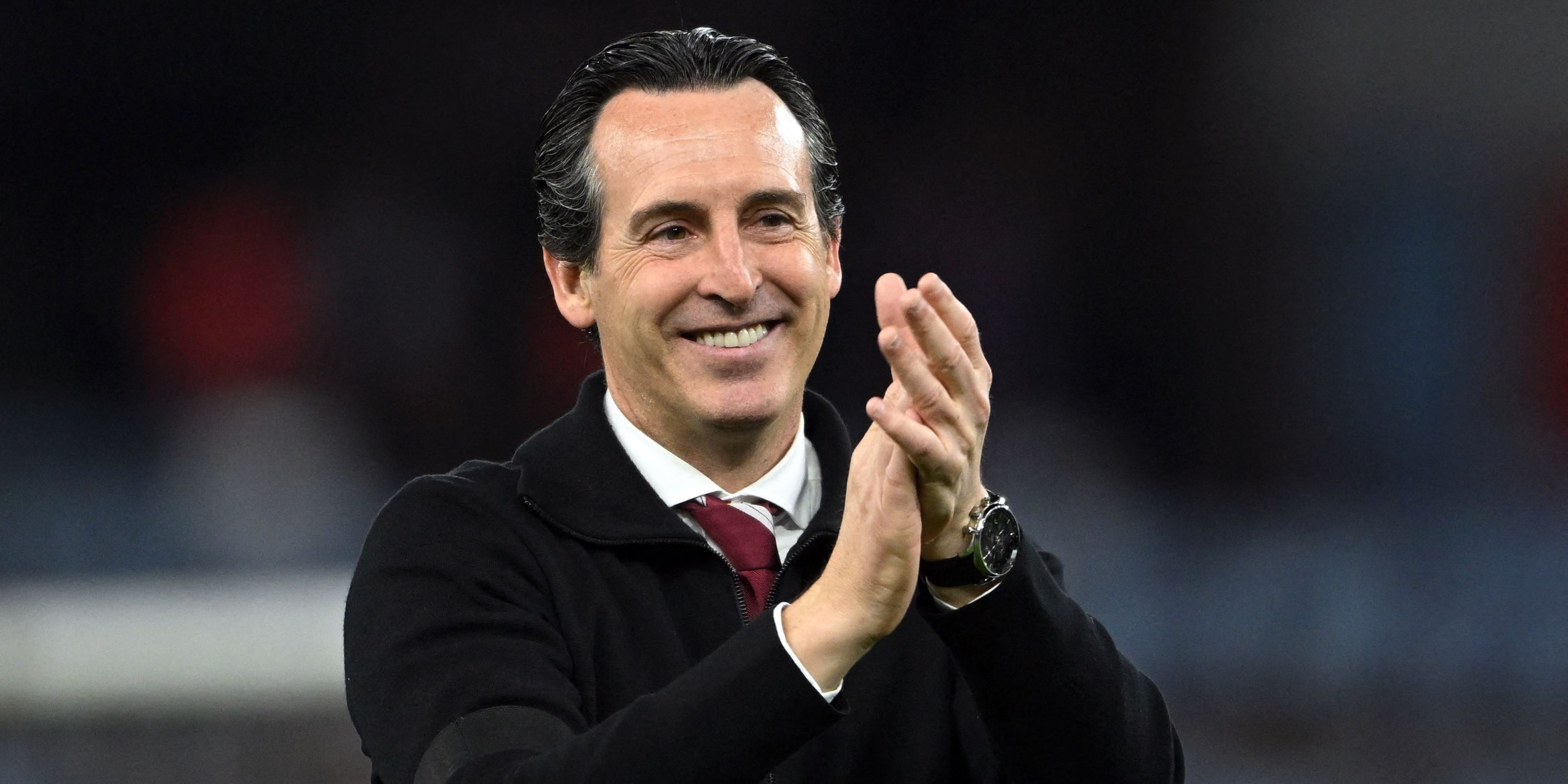 Aston Villa manager Unai Emery during a lap of honour after the match