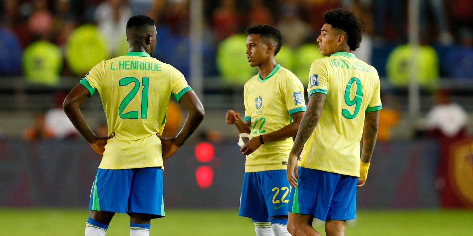 Brazil's Estevao Willian, Brazil's Igor Jesus and Brazil's Luiz Henrique