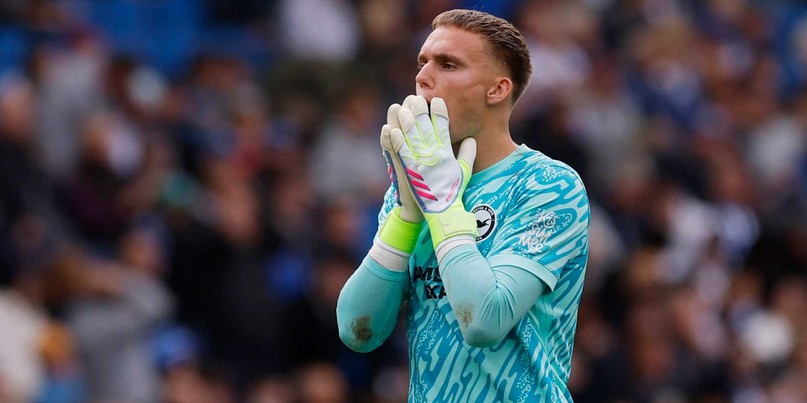 Brighton & Hove Albion's Bart Verbruggen reacts