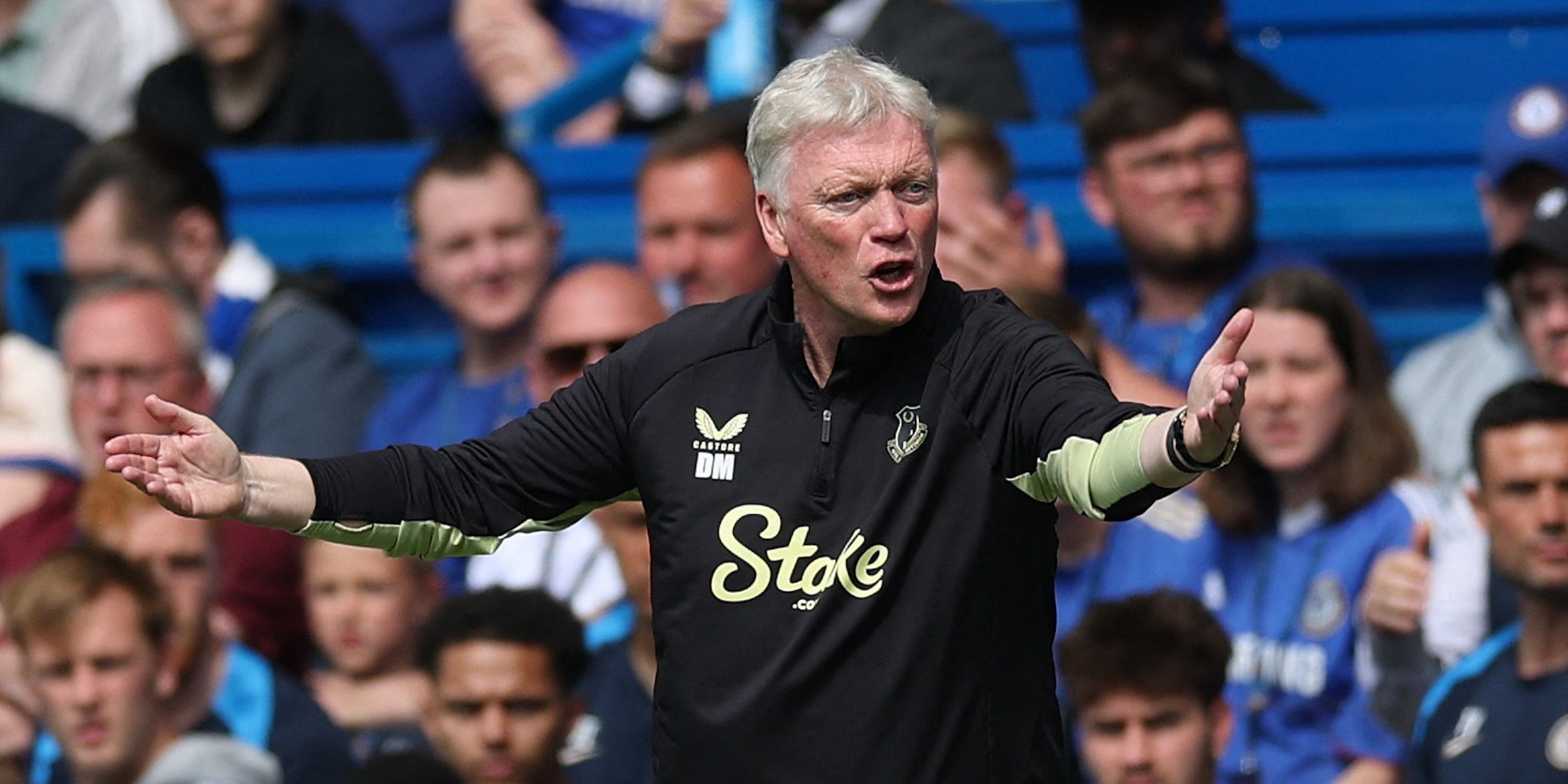 Everton manager David Moyes reacts