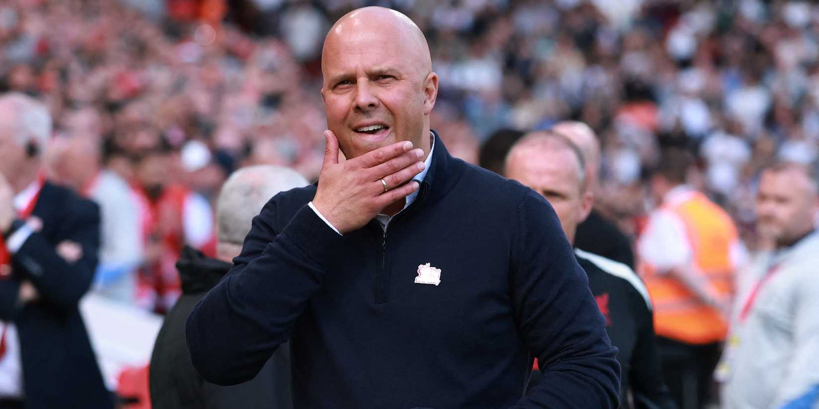 Liverpool manager Arne Slot looks on before the match