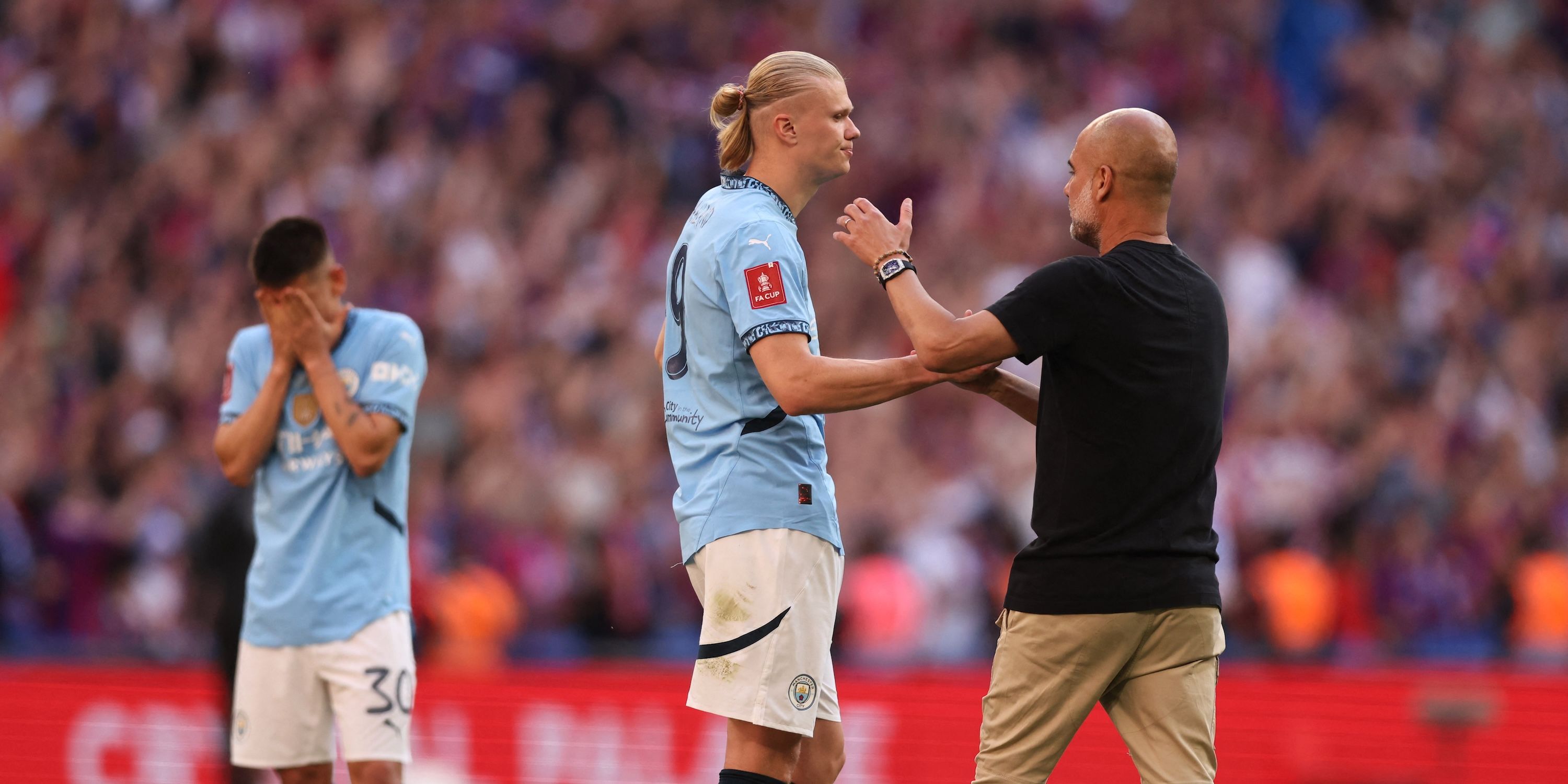 Erling Haaland from Manchester City and Manager Pep Guardiola