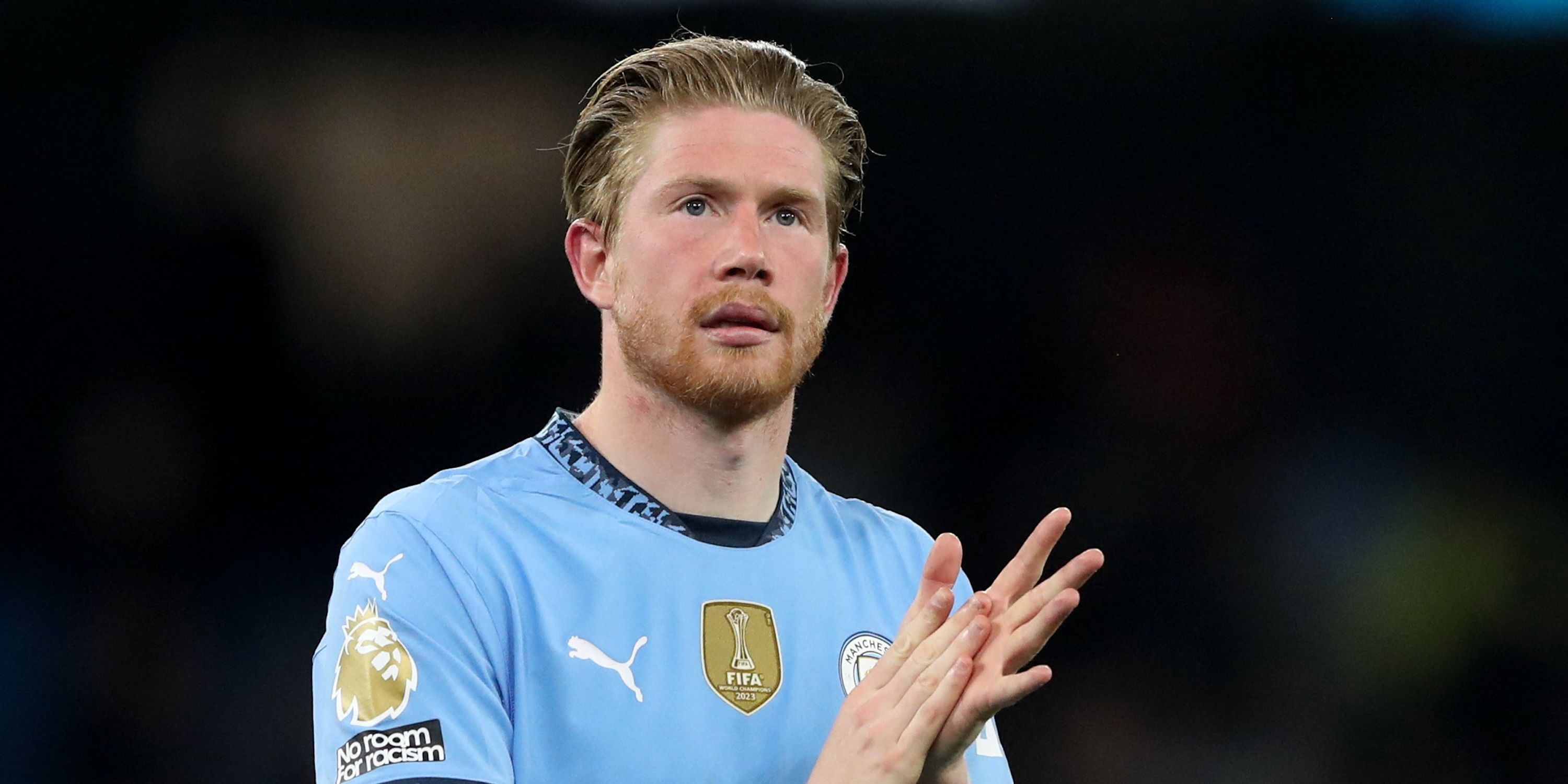 Manchester City's Kevin de Bruyne records after the match
