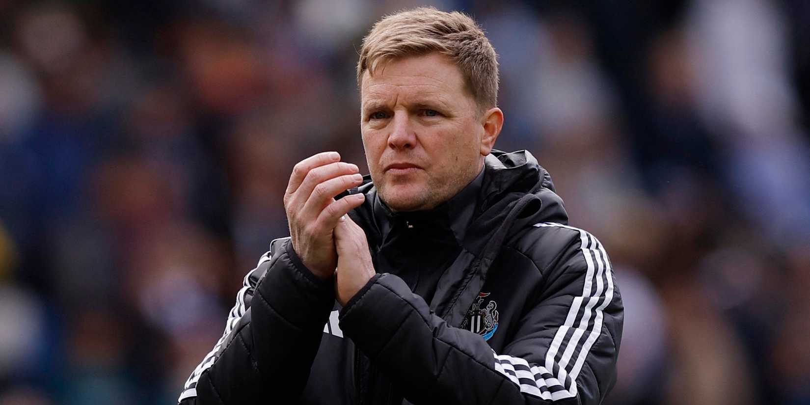 Newcastle United manager Eddie Howe applauds fans after the match