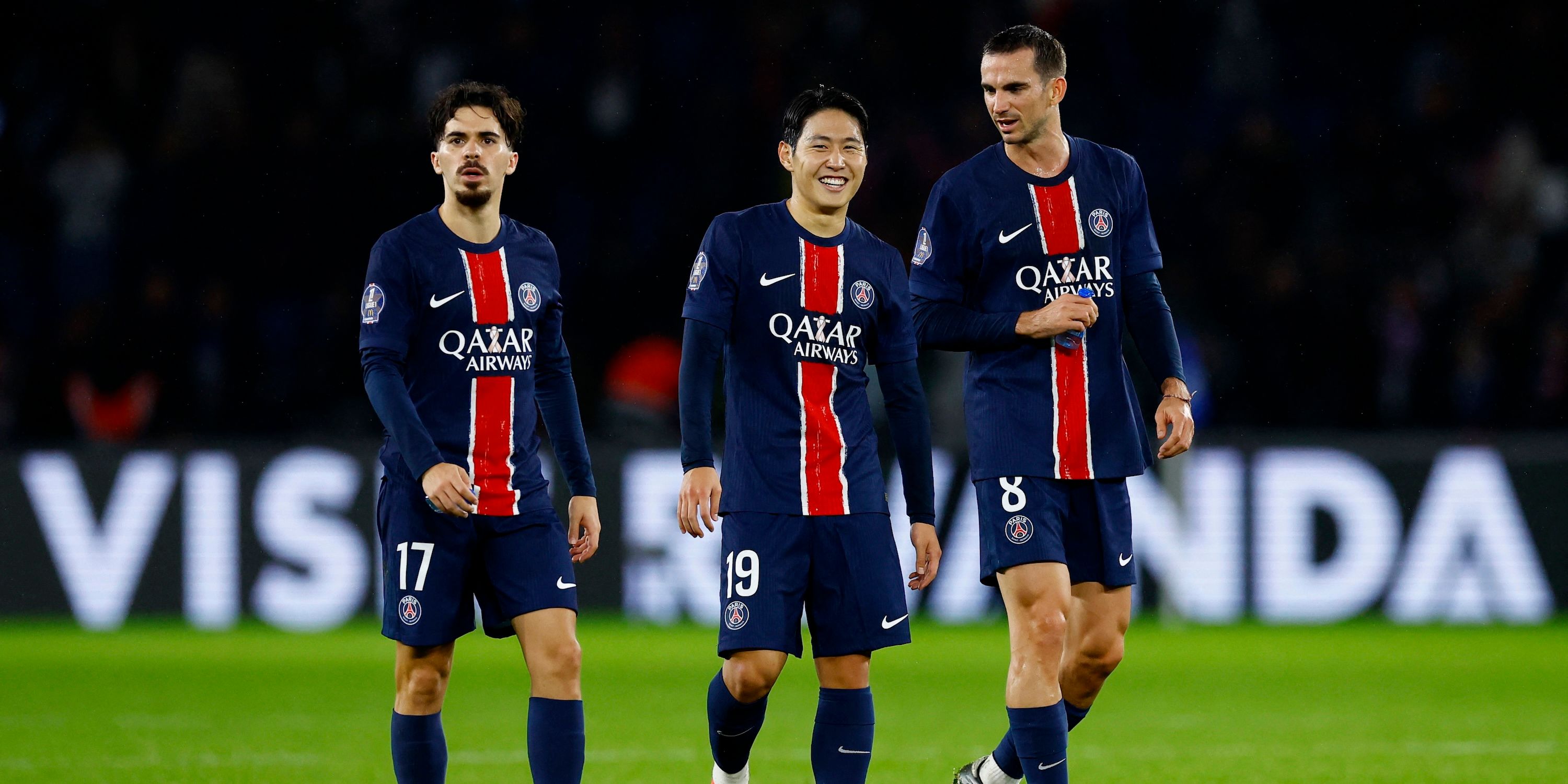 Paris St Germain`s Vitinha, Lee Kang-in and Fabian Ruiz