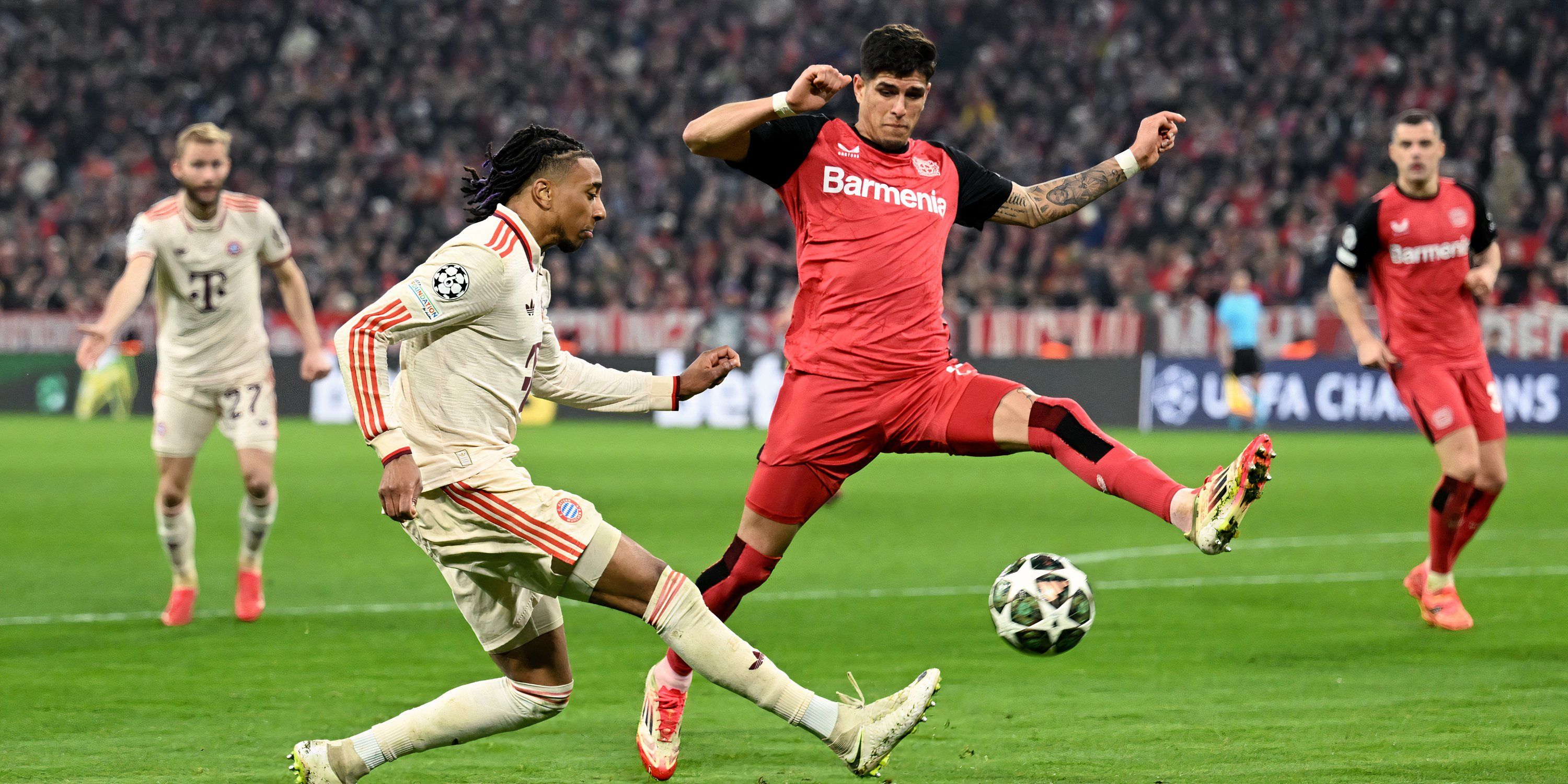 Piero Hincie in action for Bayer Leverkusen