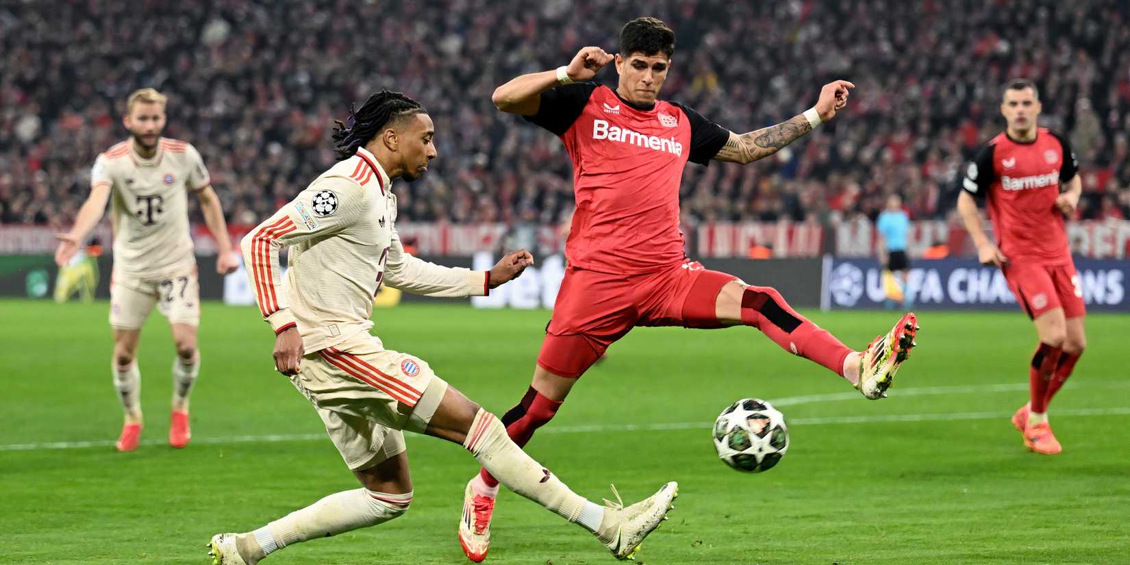 Piero Hincie in action for Bayer Leverkusen