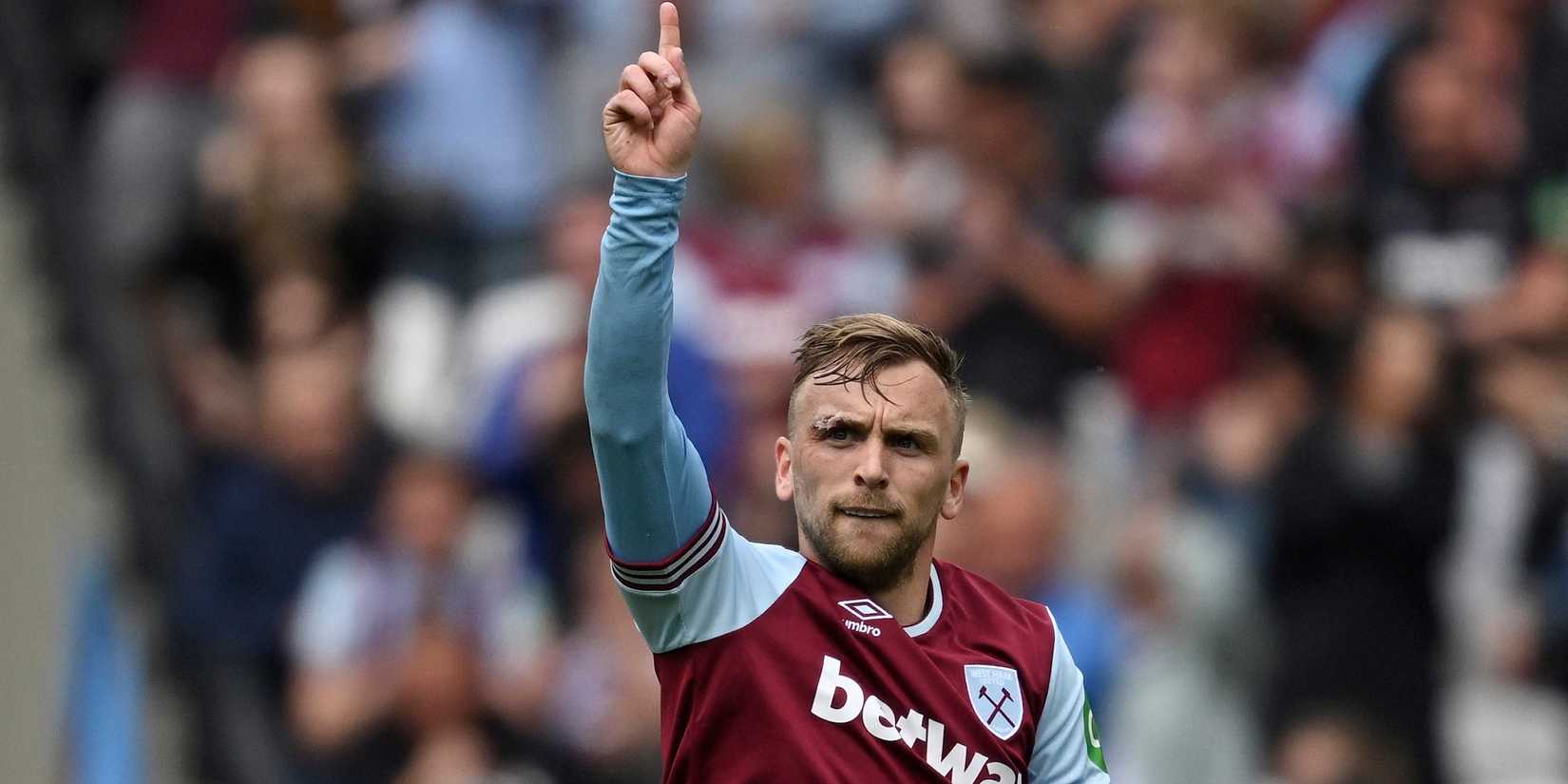 West Ham United's Jarrod Bowen celebrates scoring their first goal