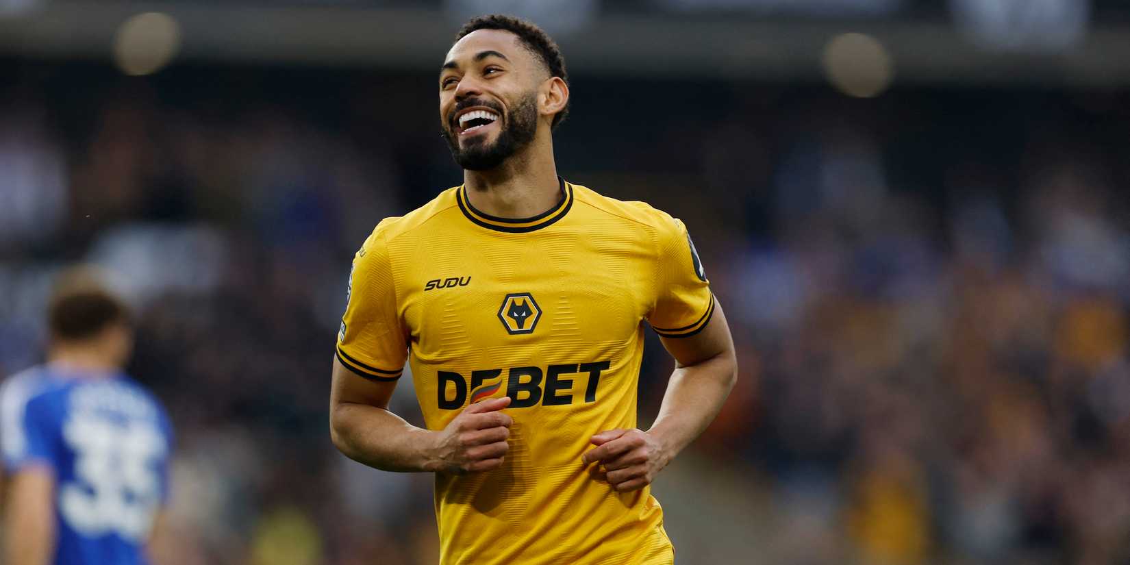Wolves player Matheus Cunha celebrates after Rodrigo Gomez's goal