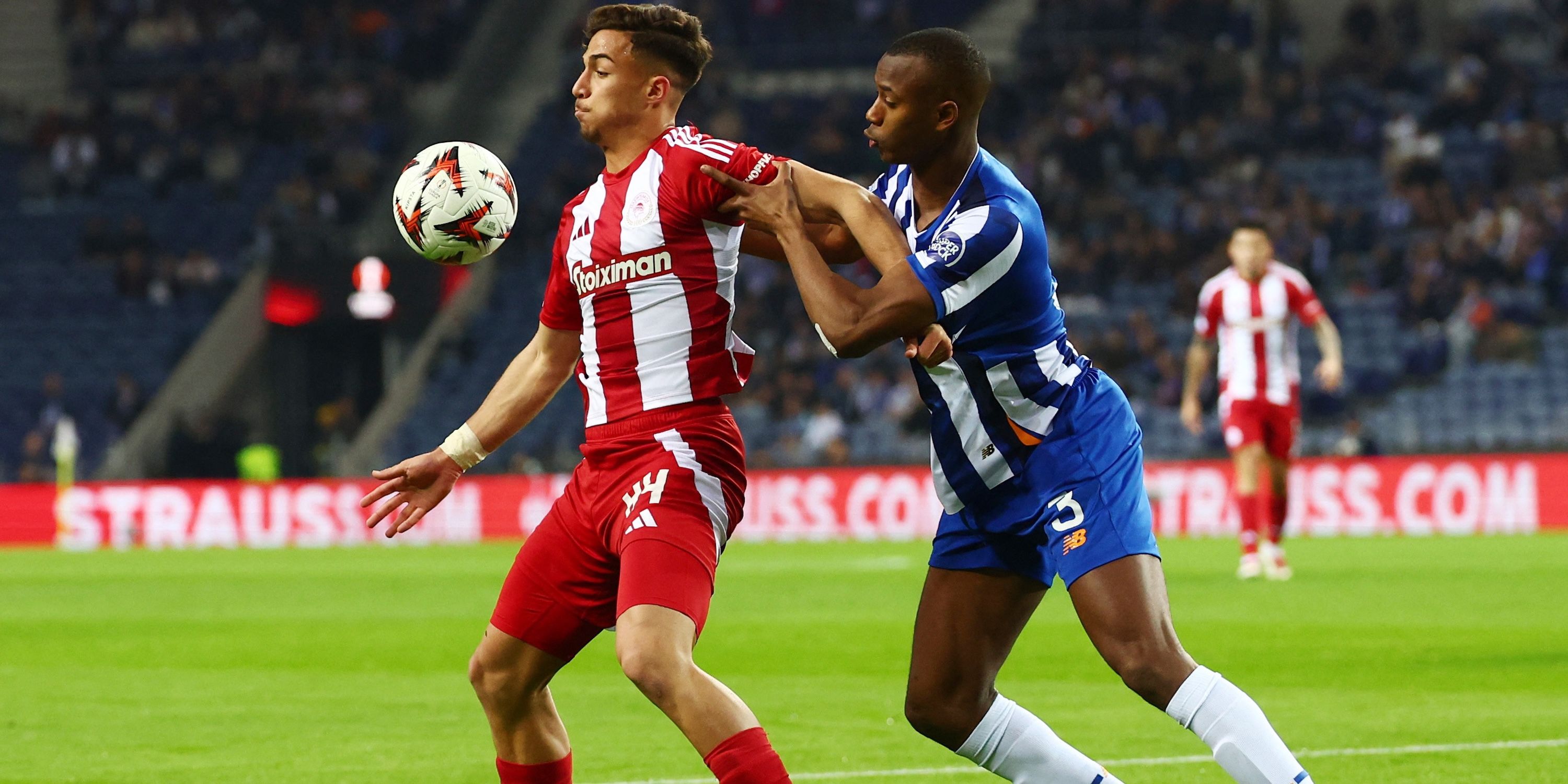 FC Porto's Tiago Djalo in action with Olympiacos' Charalambos Kostoulas