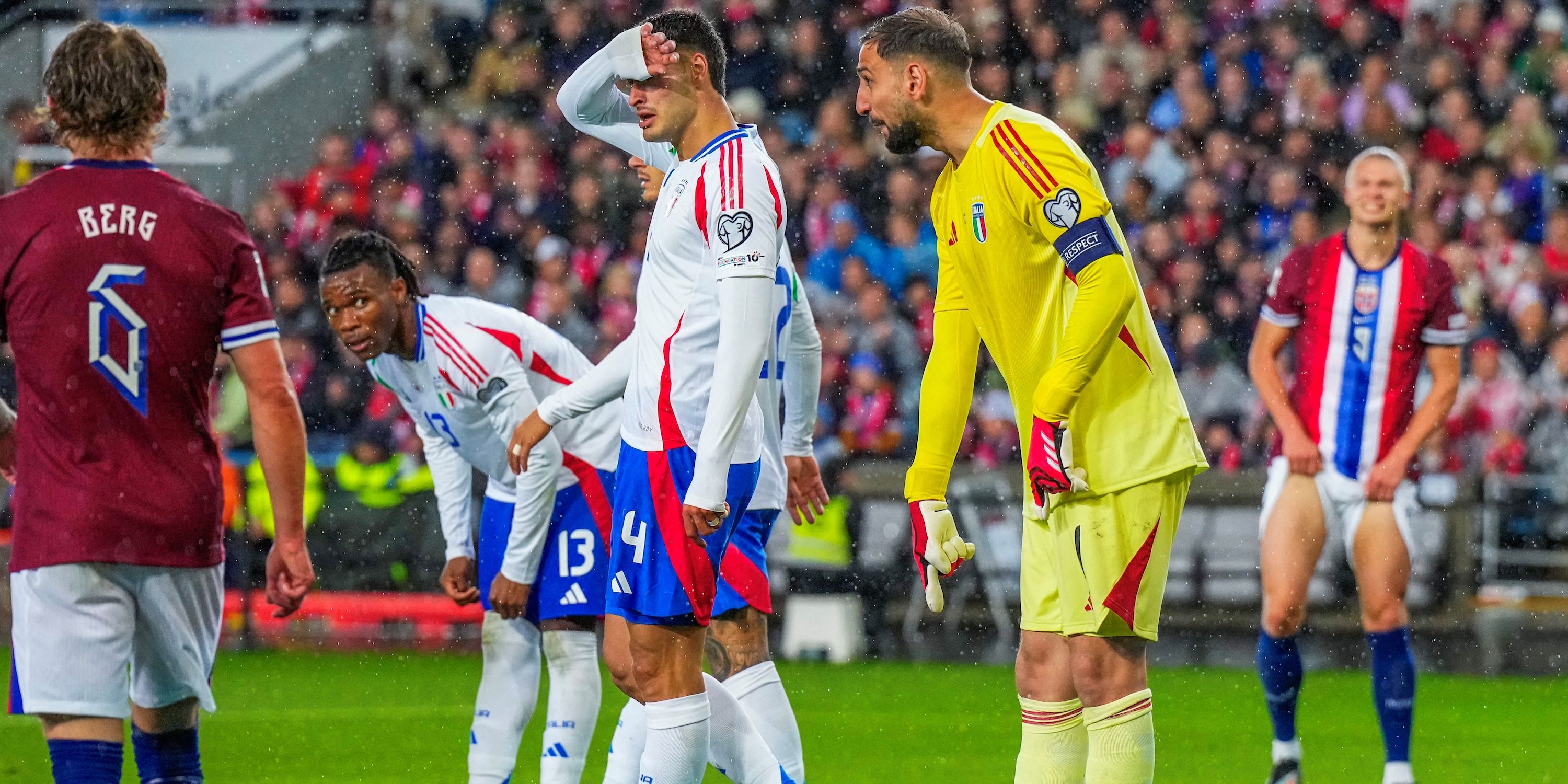 Italy's Gianluigi Donnarumma, Nicolo Rovella and Fate Udogie reacted 