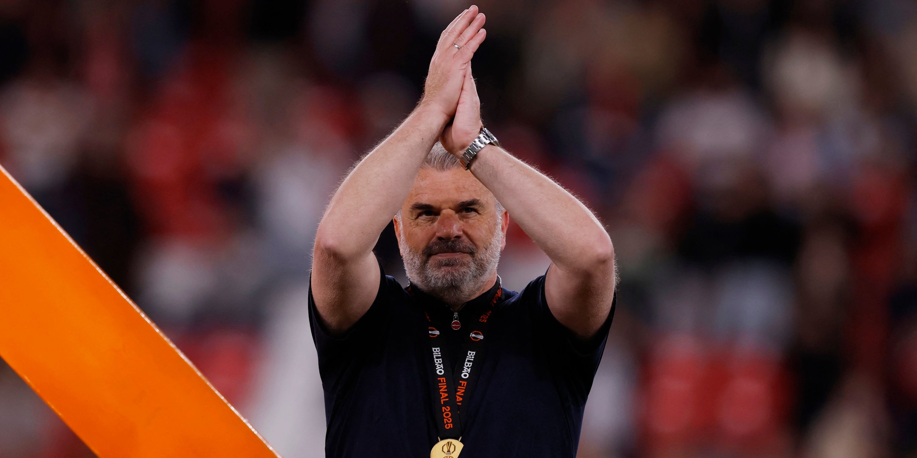 Tottenham Hotspur Manager Ange Postecoglou celebrates after winning the Europa League