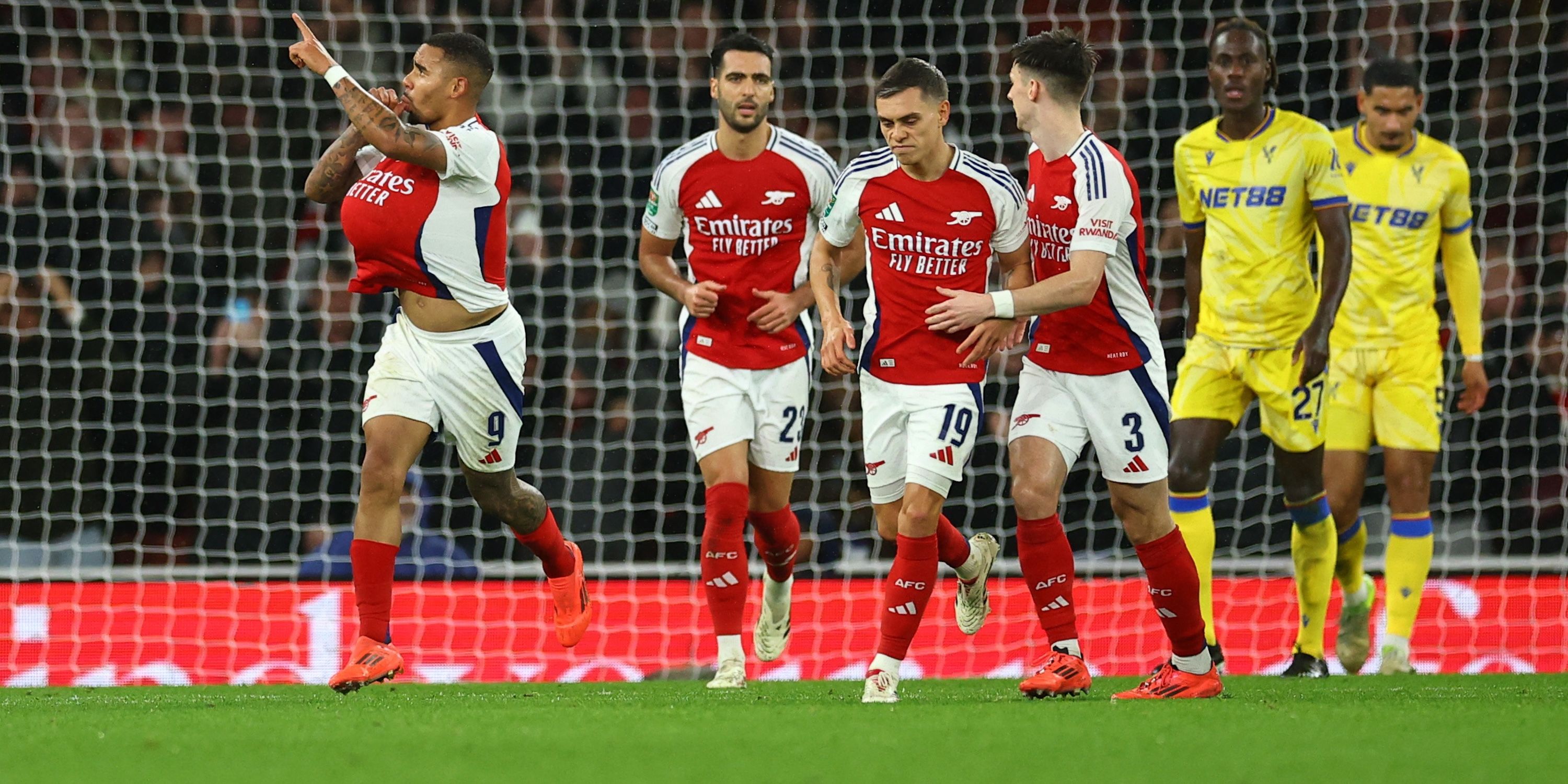 Gabriel Jesus of Arsenal celebrates the notation of their first objective