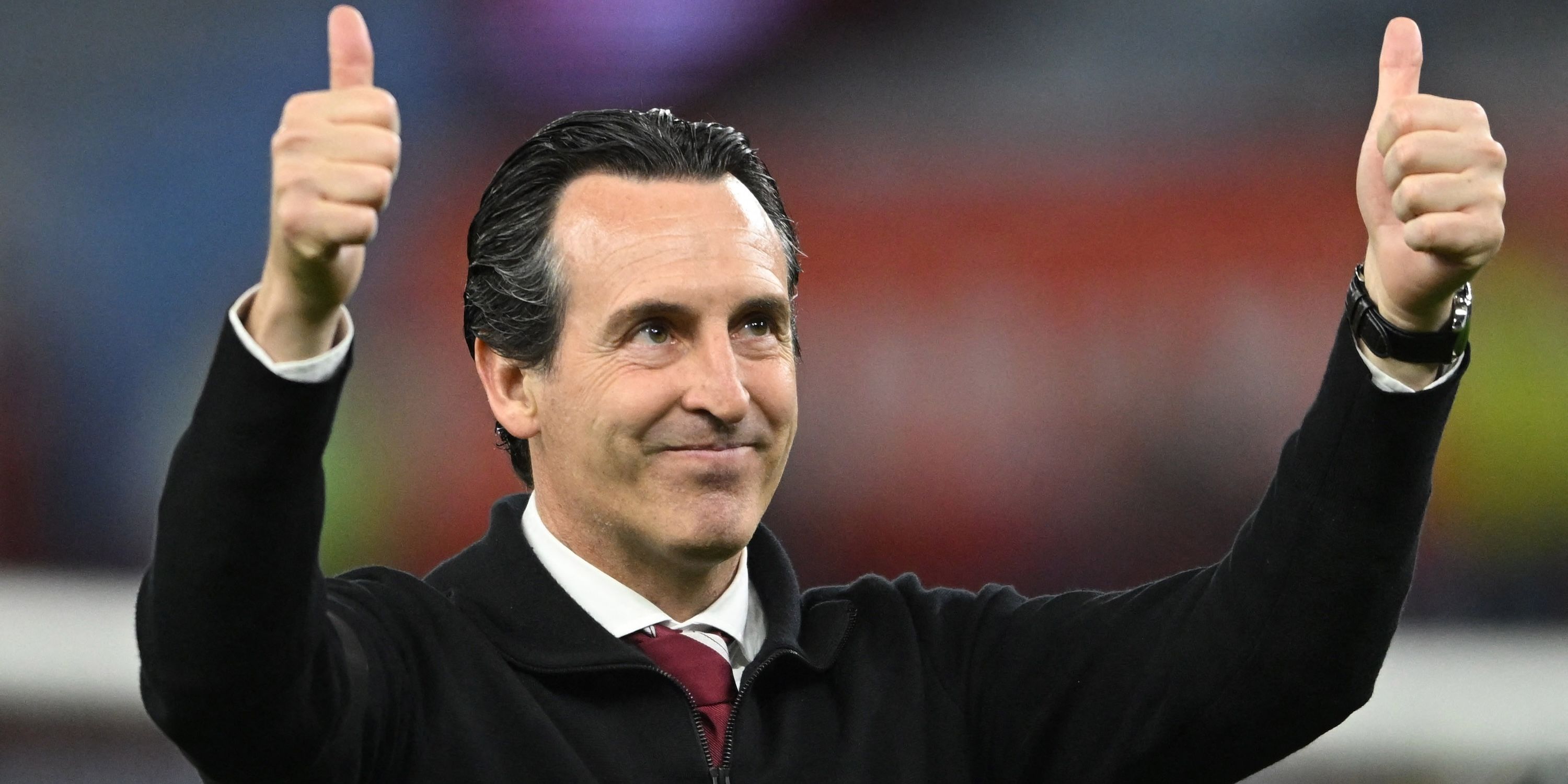 Aston Villa manager Unai Emery during a lap of honour after the match 