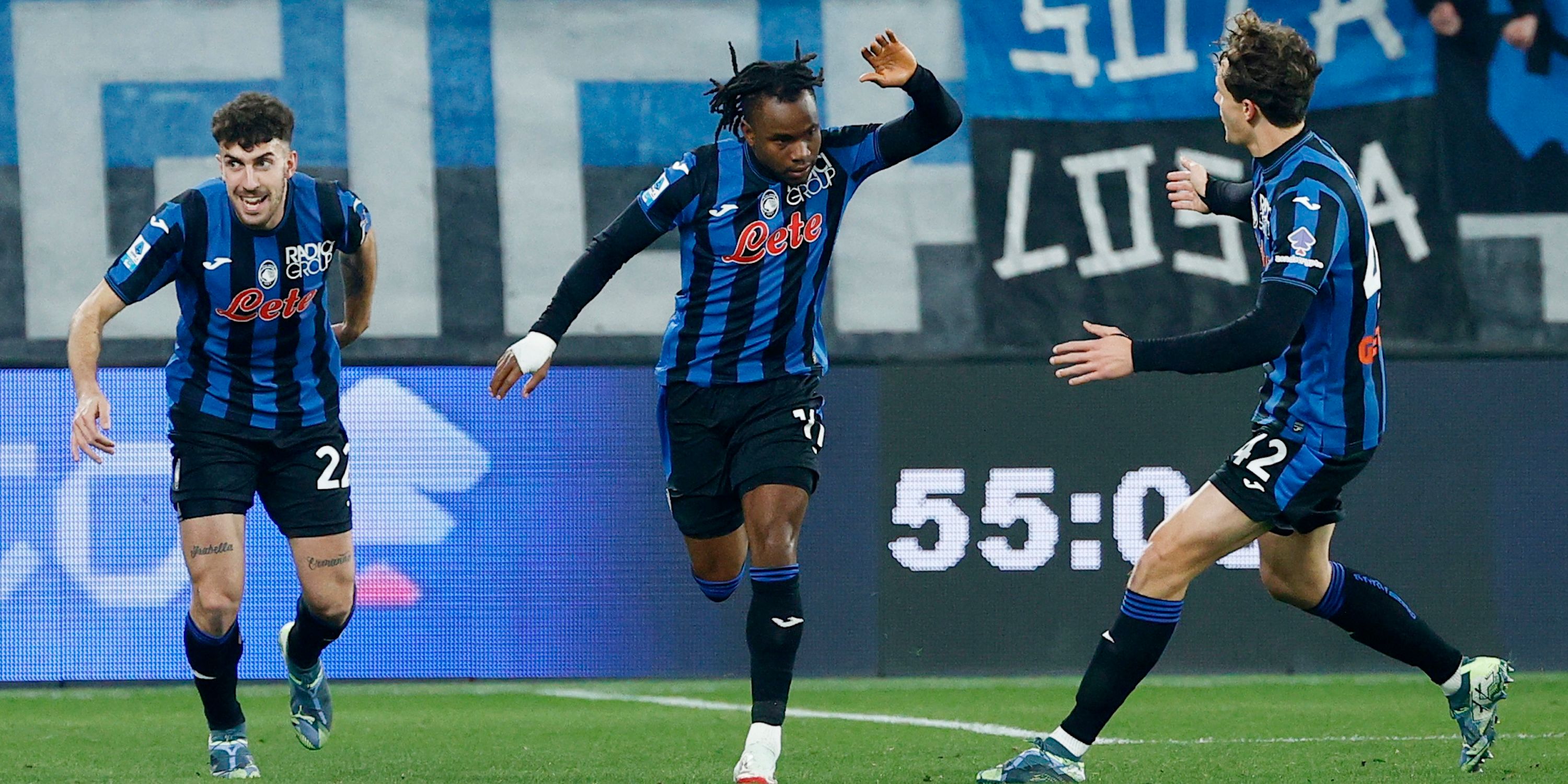 Atalanta's Ademola Lookman, Atalanta's Giorgio Scalvini and Atalanta's Matteo Ruggeri highlighted his second goal