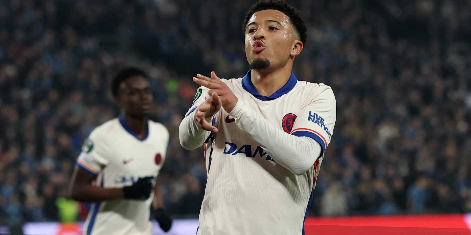 Jadon Sancho from Chelsea is celebrating their first goal