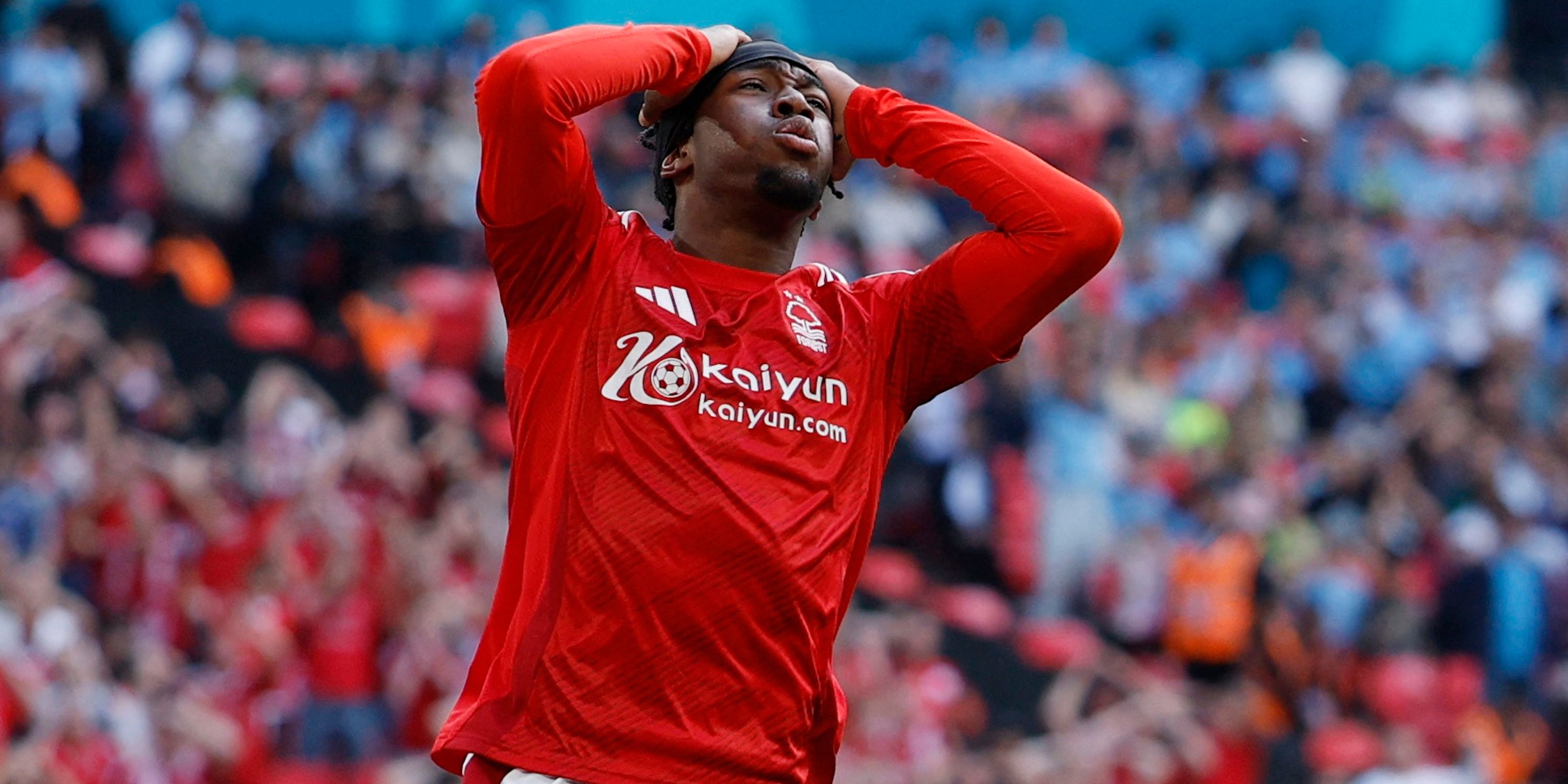 Nottingham Forest's Anthony Elanga reacts